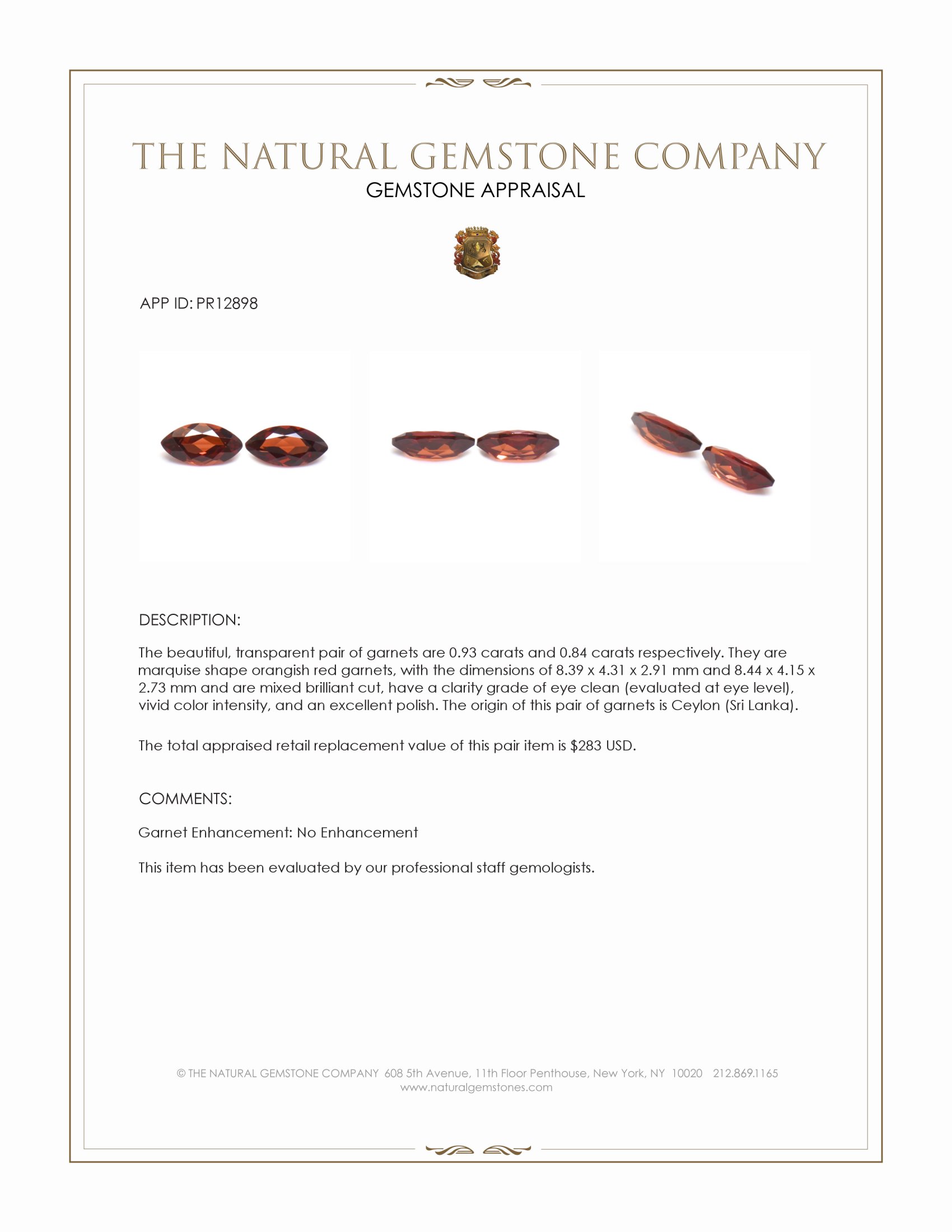 1.77 Ct.Tw. Garnet Pair from Ceylon (Sri Lanka)