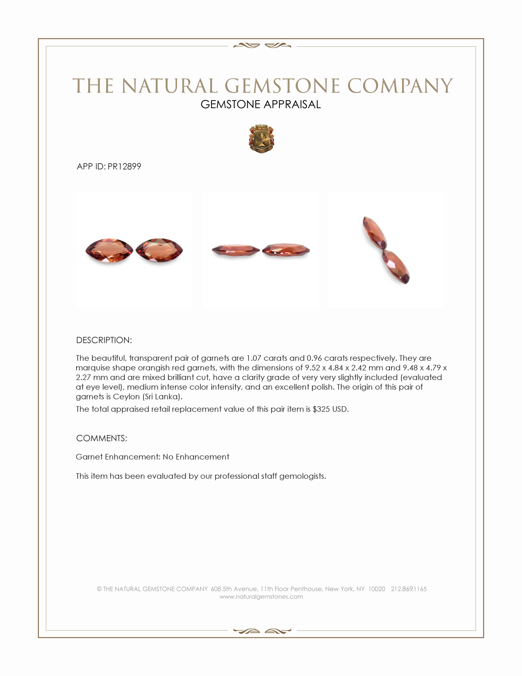 2.03 Ct.Tw. Garnet Pair from Ceylon (Sri Lanka)