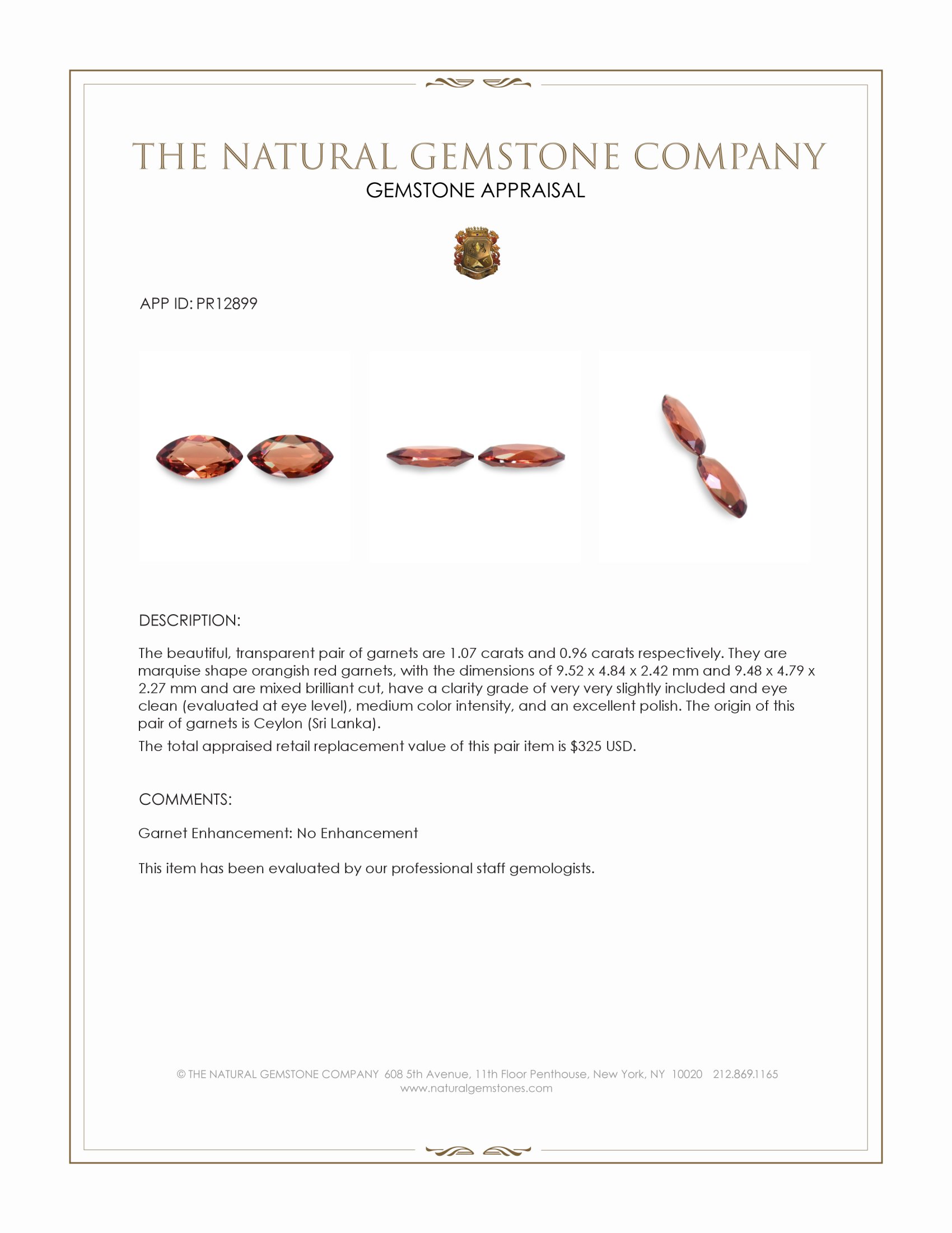 2.03 Ct.Tw. Orangish Red Garnet Pair from Ceylon (Sri Lanka)