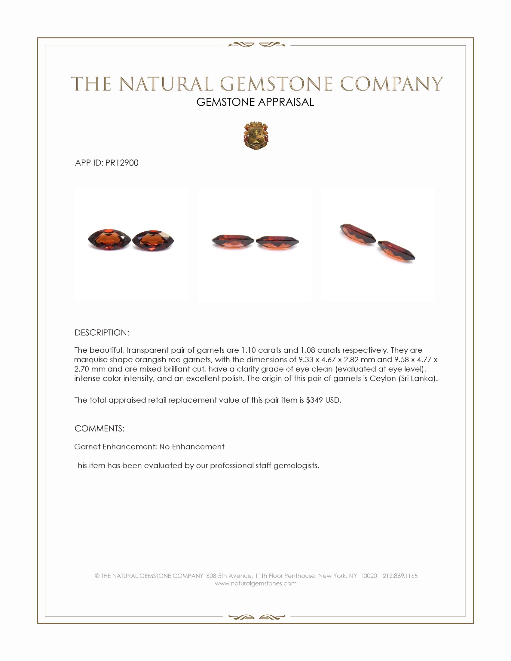 2.18 Ct.Tw. Orangish Red Garnet Pair from Ceylon (Sri Lanka)