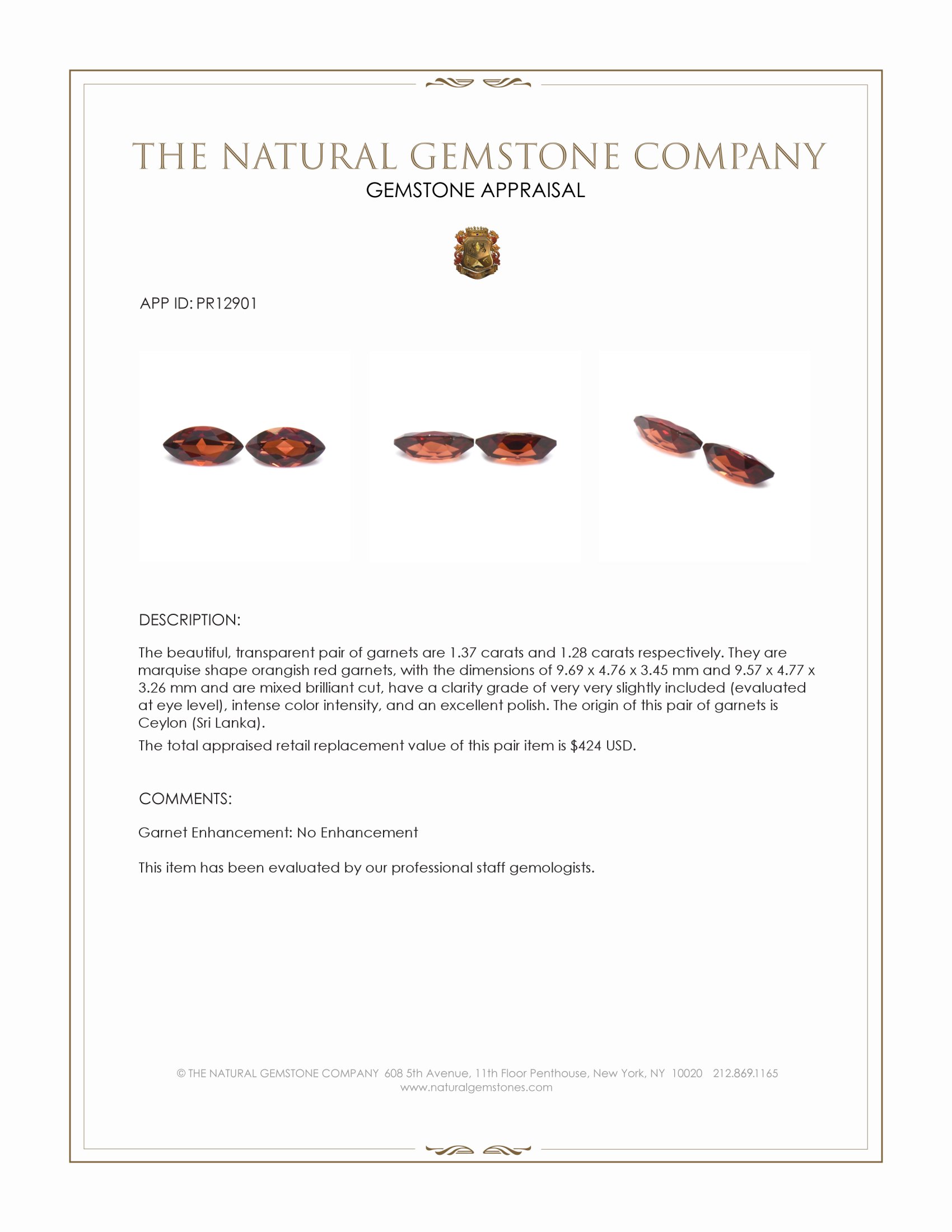 2.65 Ct.Tw. Orangish Red Garnet Pair from Ceylon (Sri Lanka)