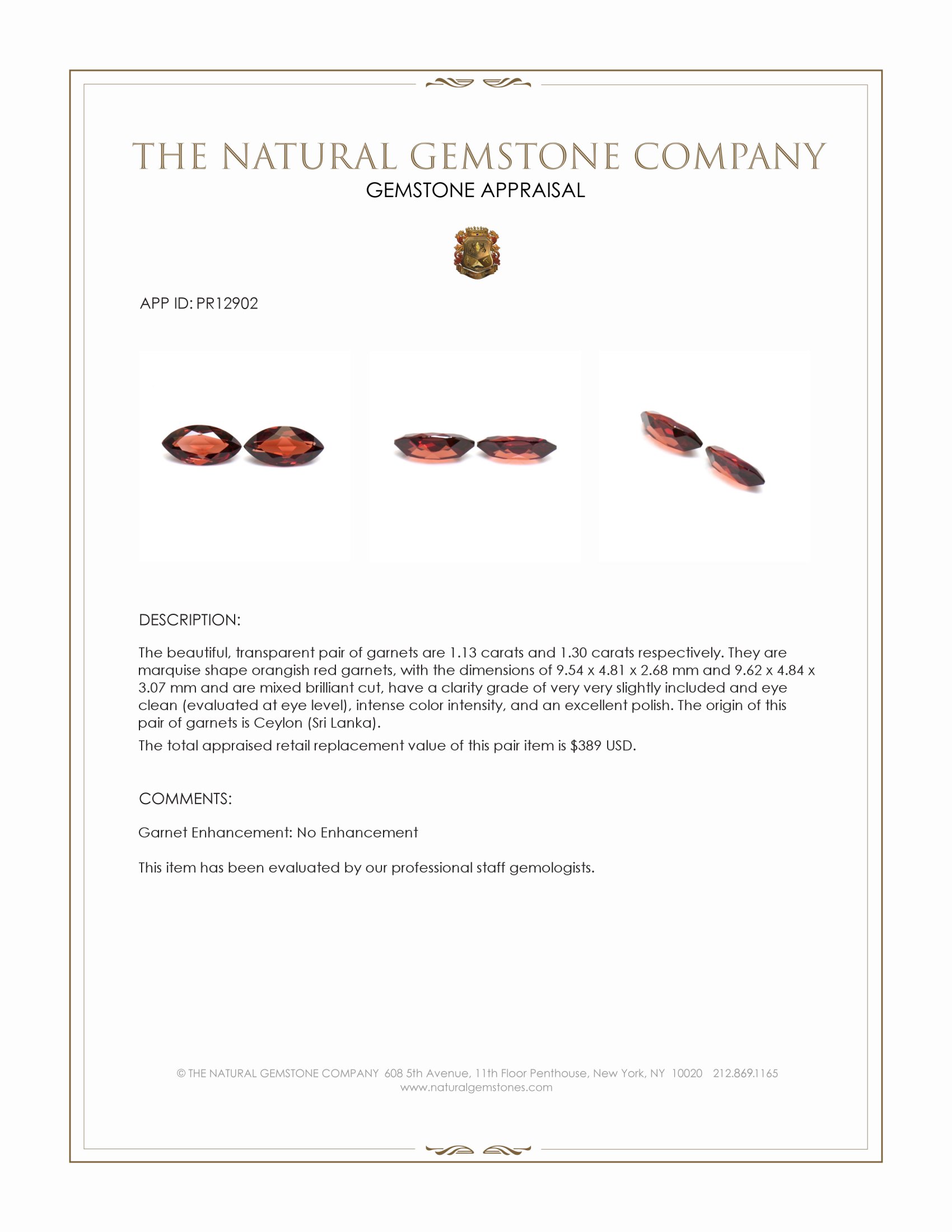 2.43 Ct.Tw. Garnet Pair from Ceylon (Sri Lanka)