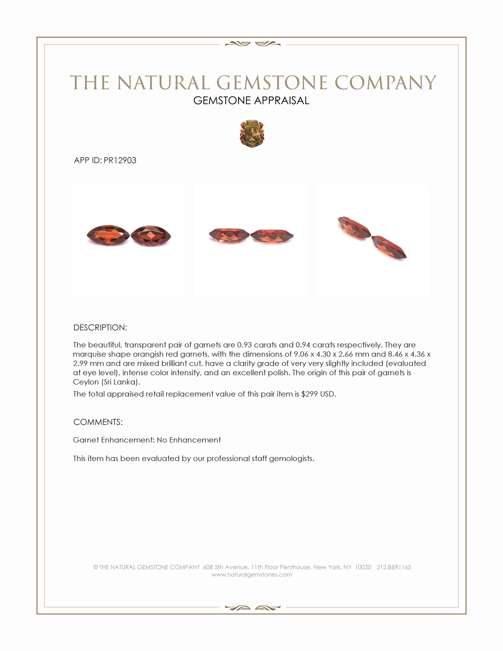 1.87 Ct.Tw. Orangish Red Garnet Pair from Ceylon (Sri Lanka)