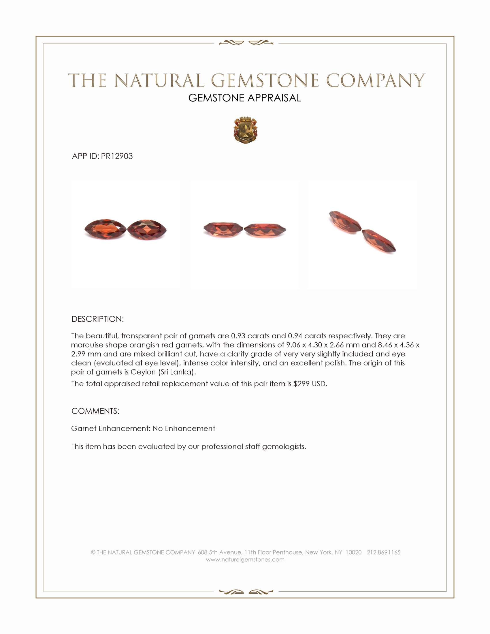 1.87 Ct.Tw. Garnet Pair from Ceylon (Sri Lanka)