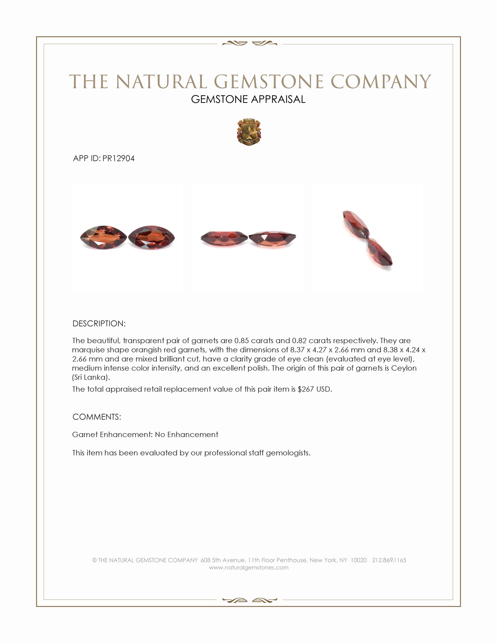 1.67 Ct.Tw. Orangish Red Garnet Pair from Ceylon (Sri Lanka)