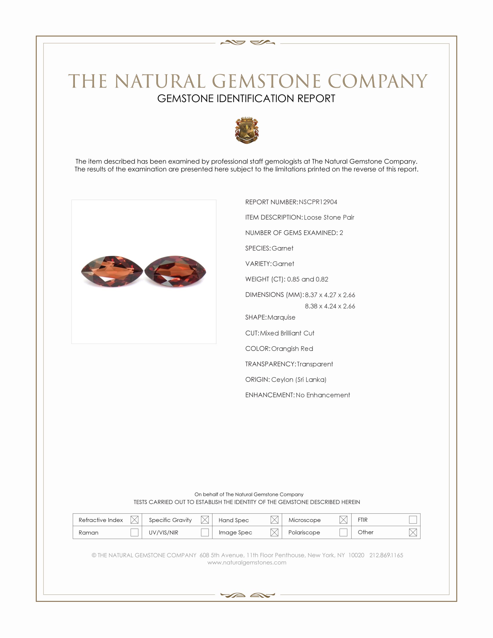 1.67 Ct.Tw. Orangish Red Garnet Pair from Ceylon (Sri Lanka)