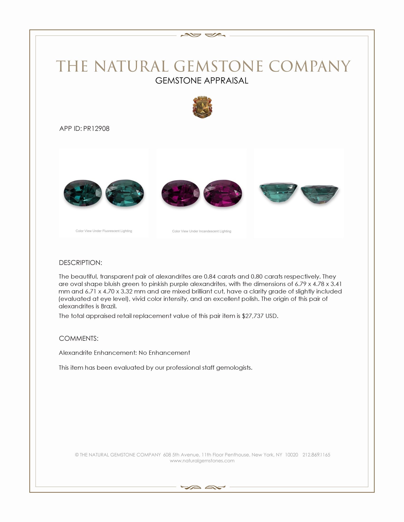 1.64 Ct.Tw. Alexandrite Pair from Brazil