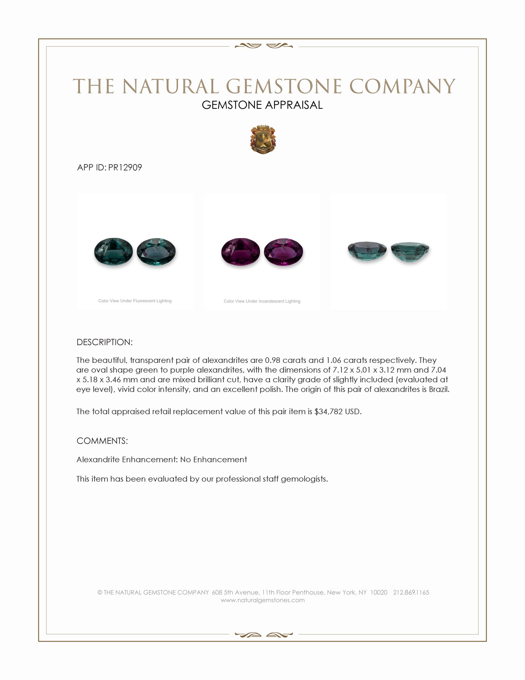 2.04 Ct.Tw. Alexandrite Pair from Brazil