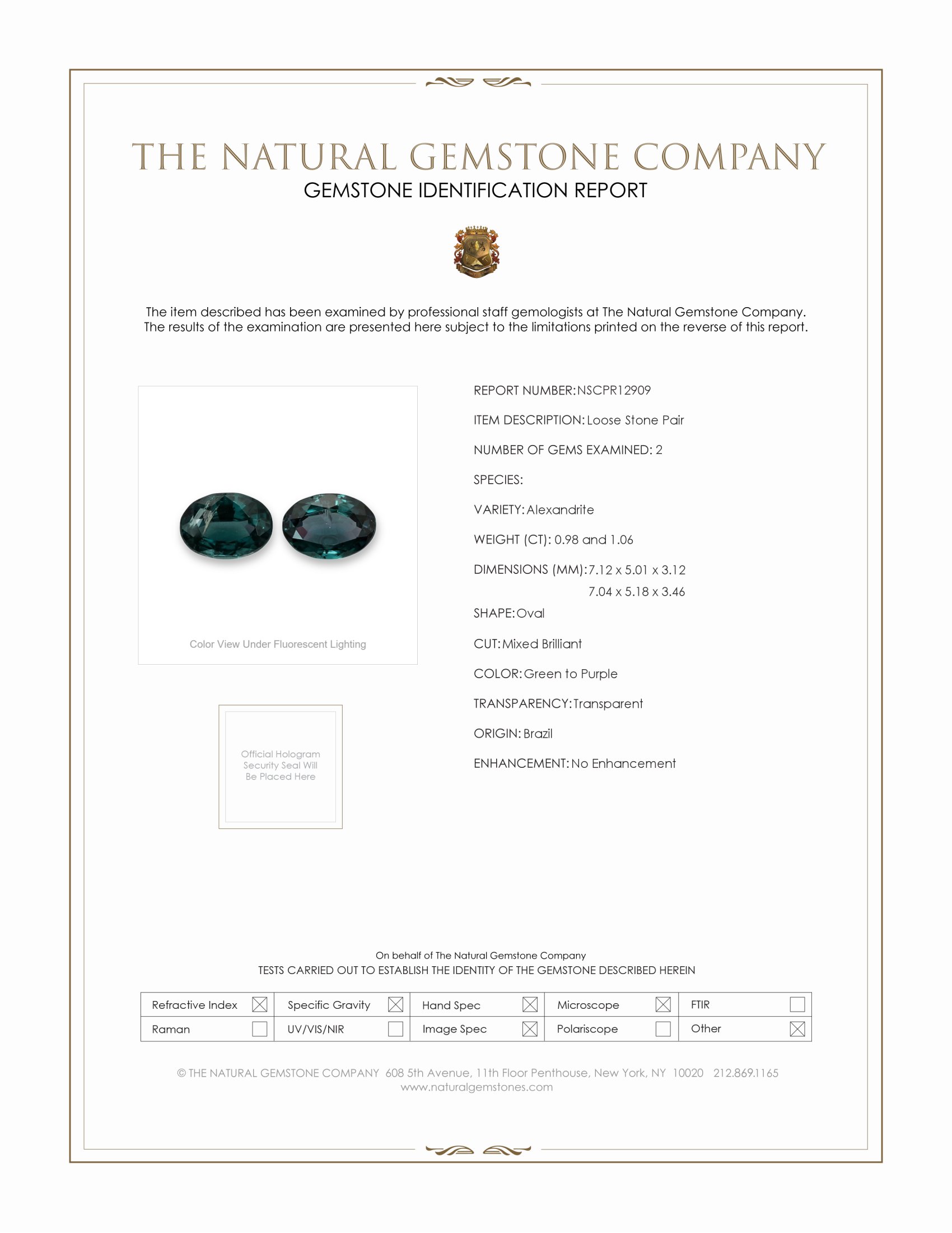 2.04 Ct.Tw. Alexandrite Pair from Brazil