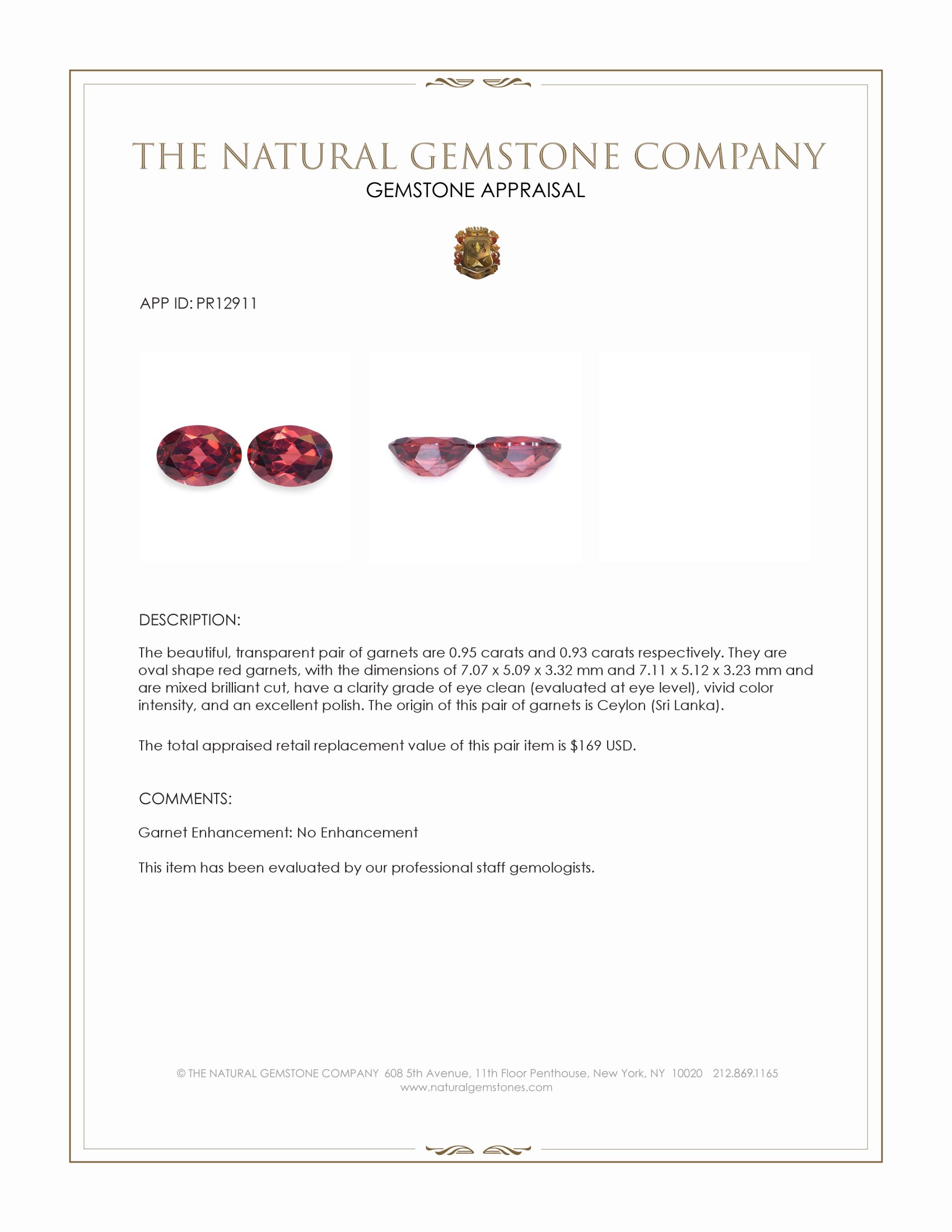 1.88 Ct.Tw. Red Garnet Pair from Ceylon (Sri Lanka)
