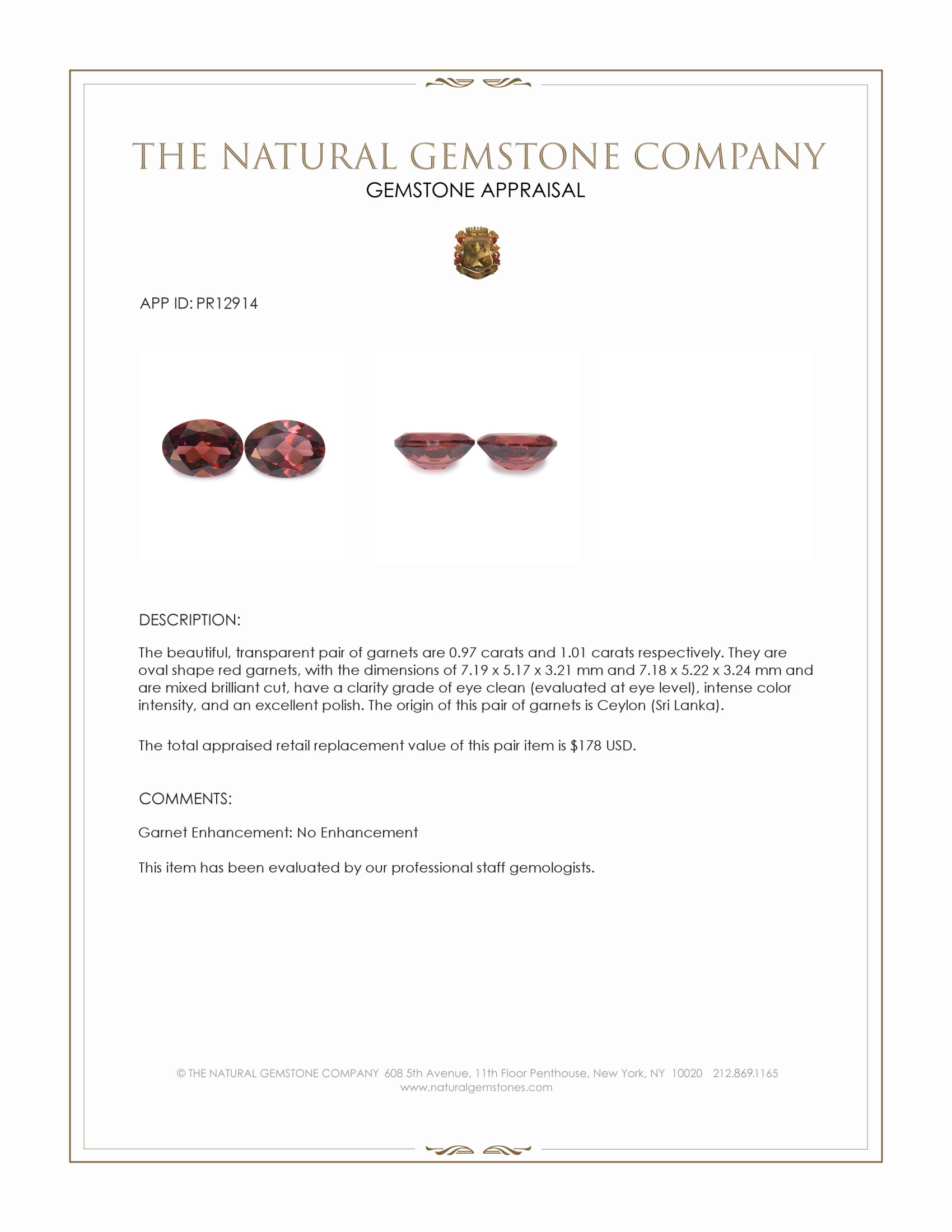 1.98 Ct.Tw. Red Garnet Pair from Ceylon (Sri Lanka)