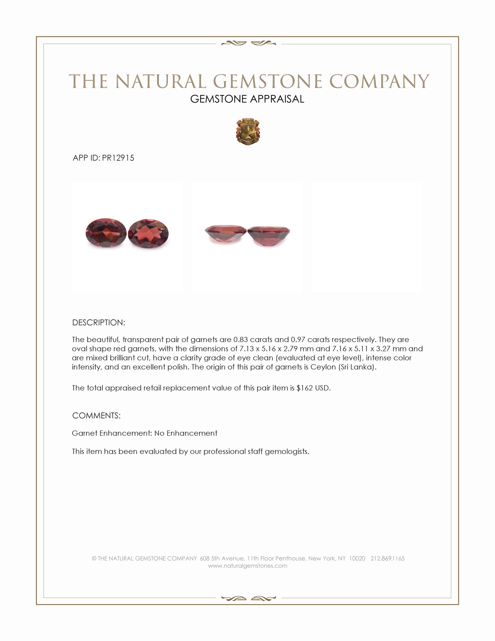 1.80 Ct.Tw. Garnet Pair from Ceylon (Sri Lanka)