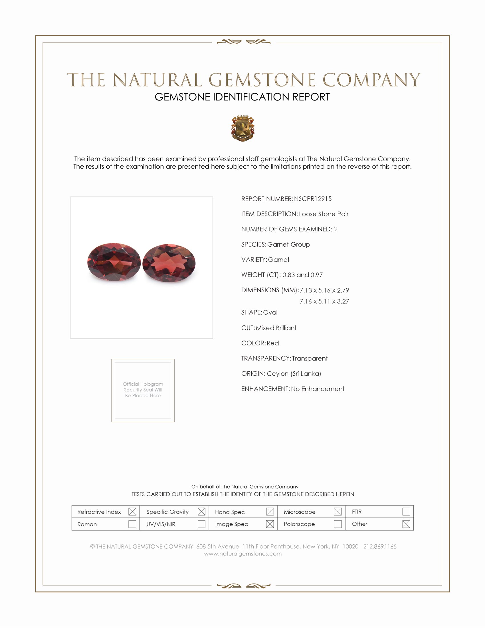 1.80 Ct.Tw. Red Garnet Pair from Ceylon (Sri Lanka)