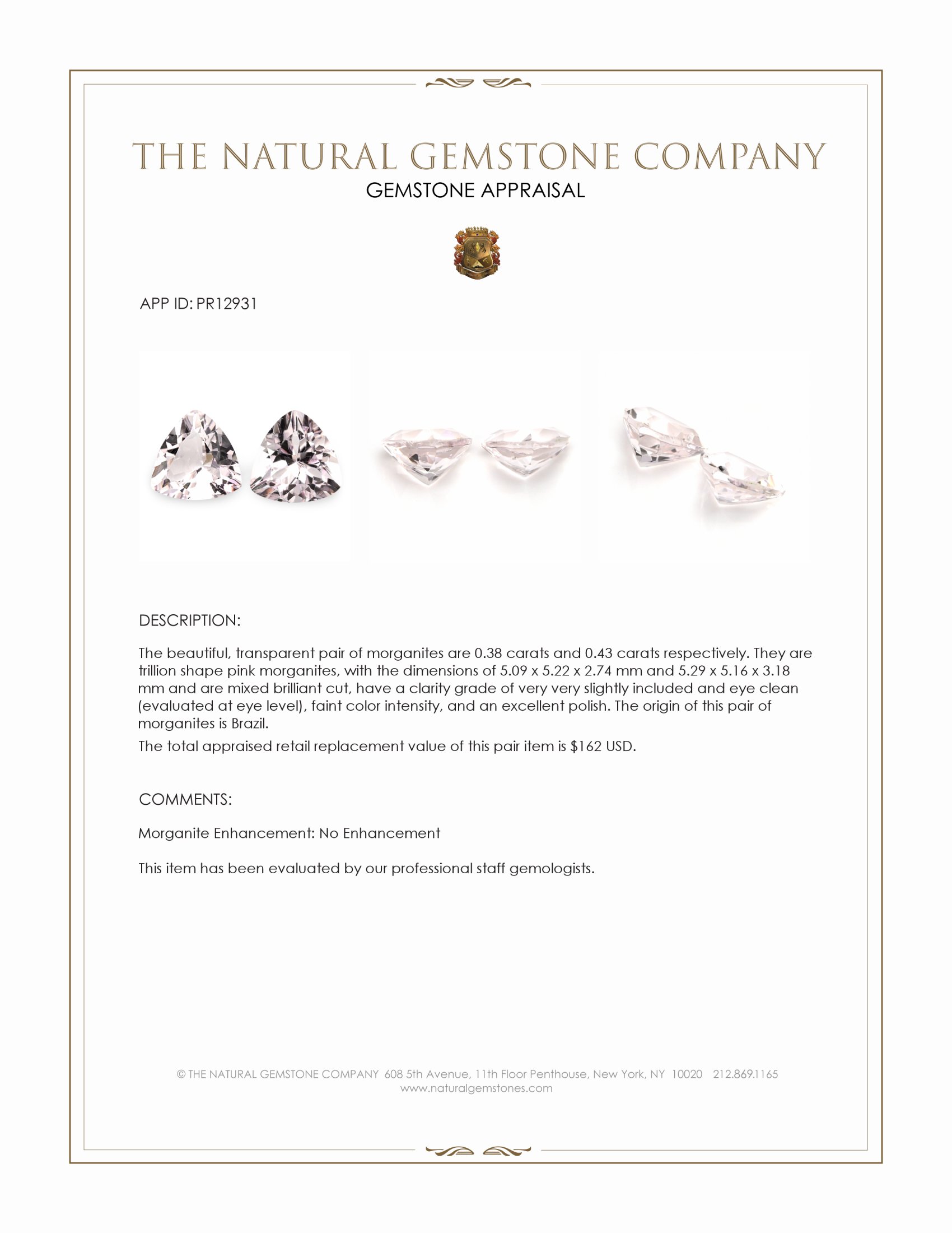 0.81 Ct.Tw. Pink Morganite Pair from Brazil