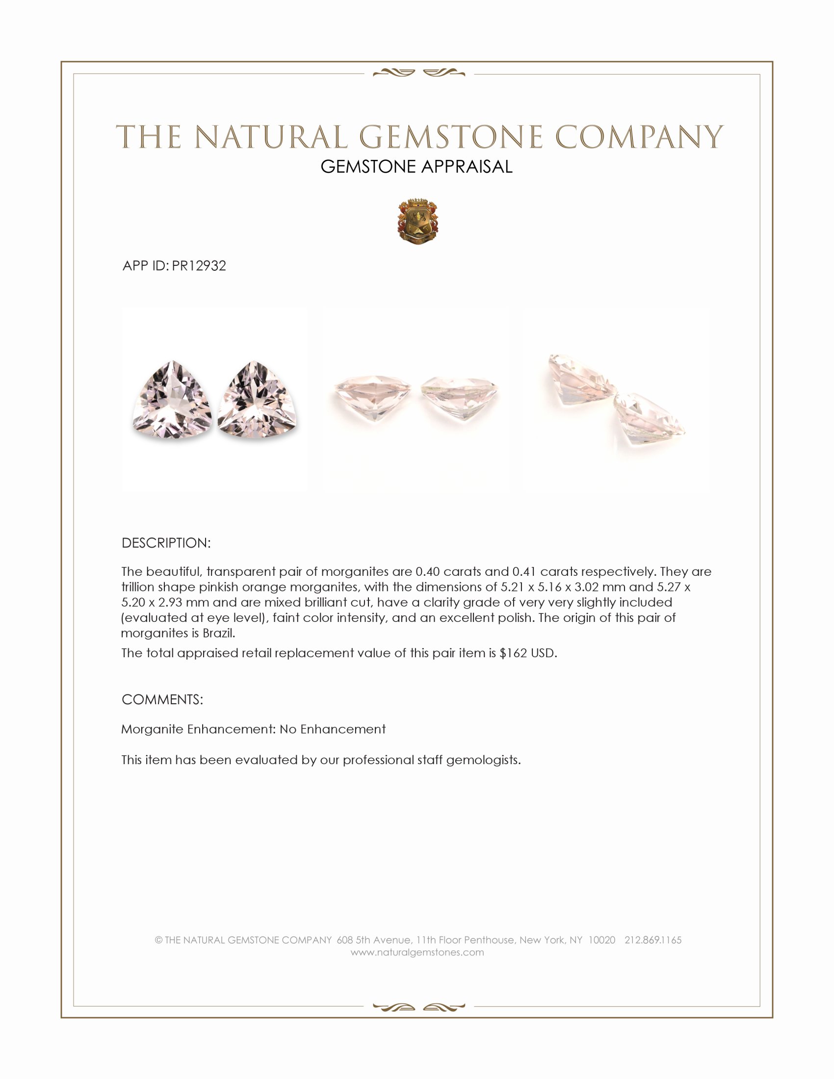 0.81 Ct.Tw. Pinkish Orange Morganite Pair from Brazil