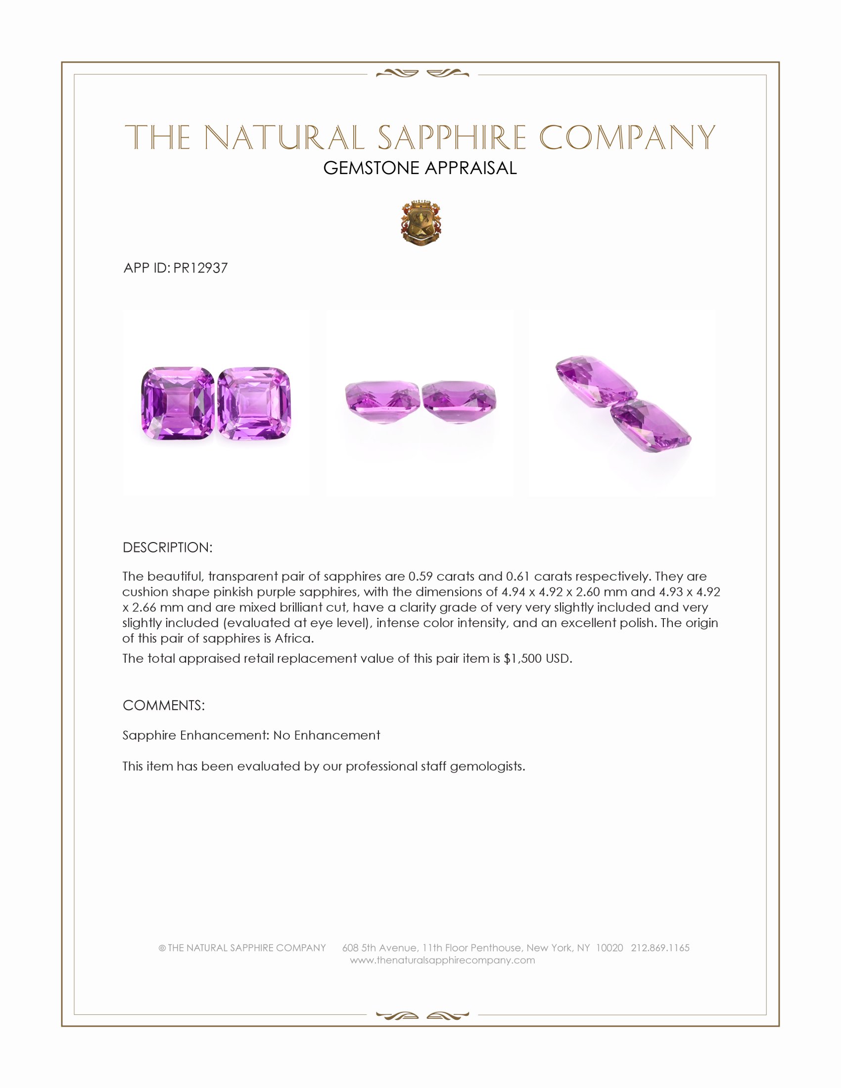 1.20 Ct.Tw. Pinkish Purple Sapphire Pair from Africa