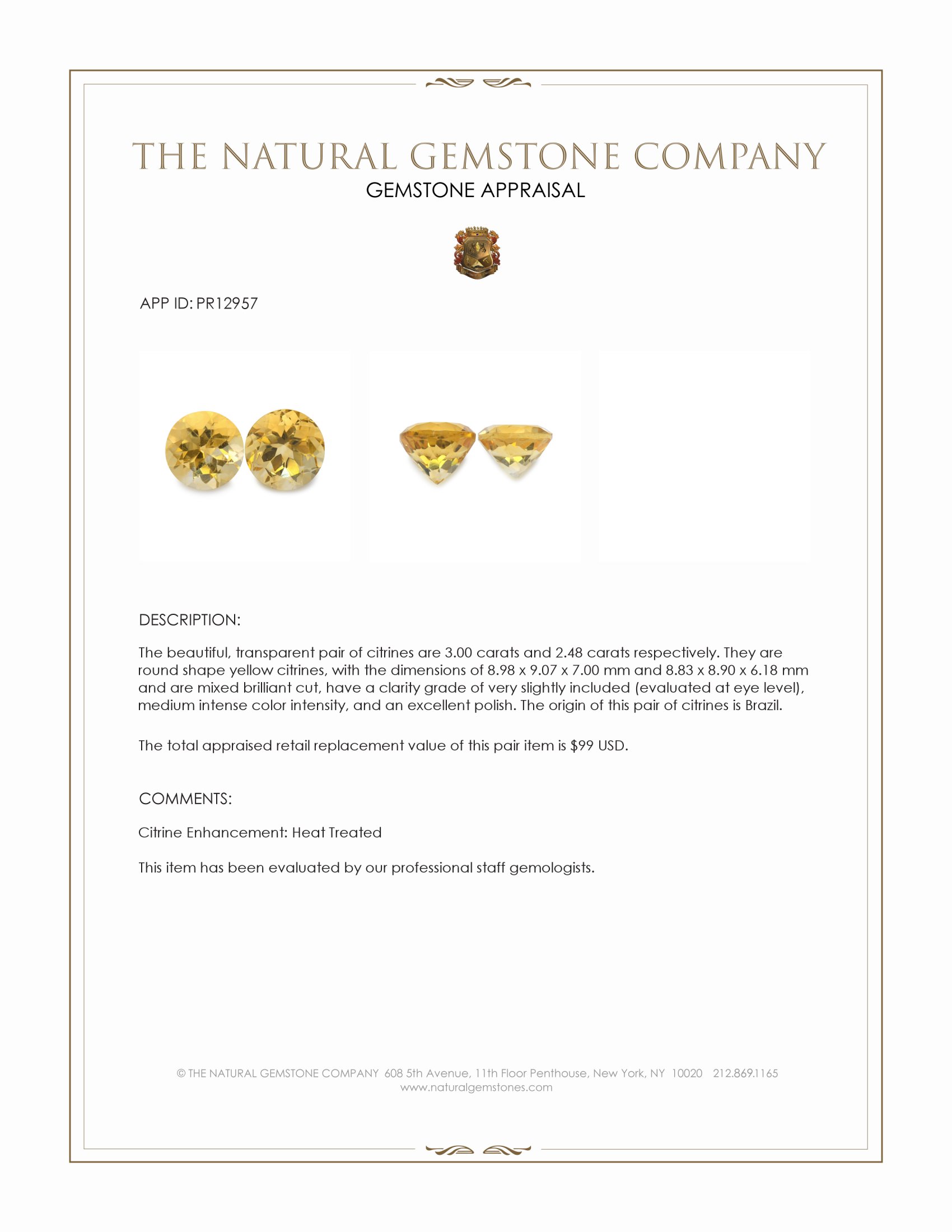 5.48 Ct.Tw. Citrine Pair from Brazil