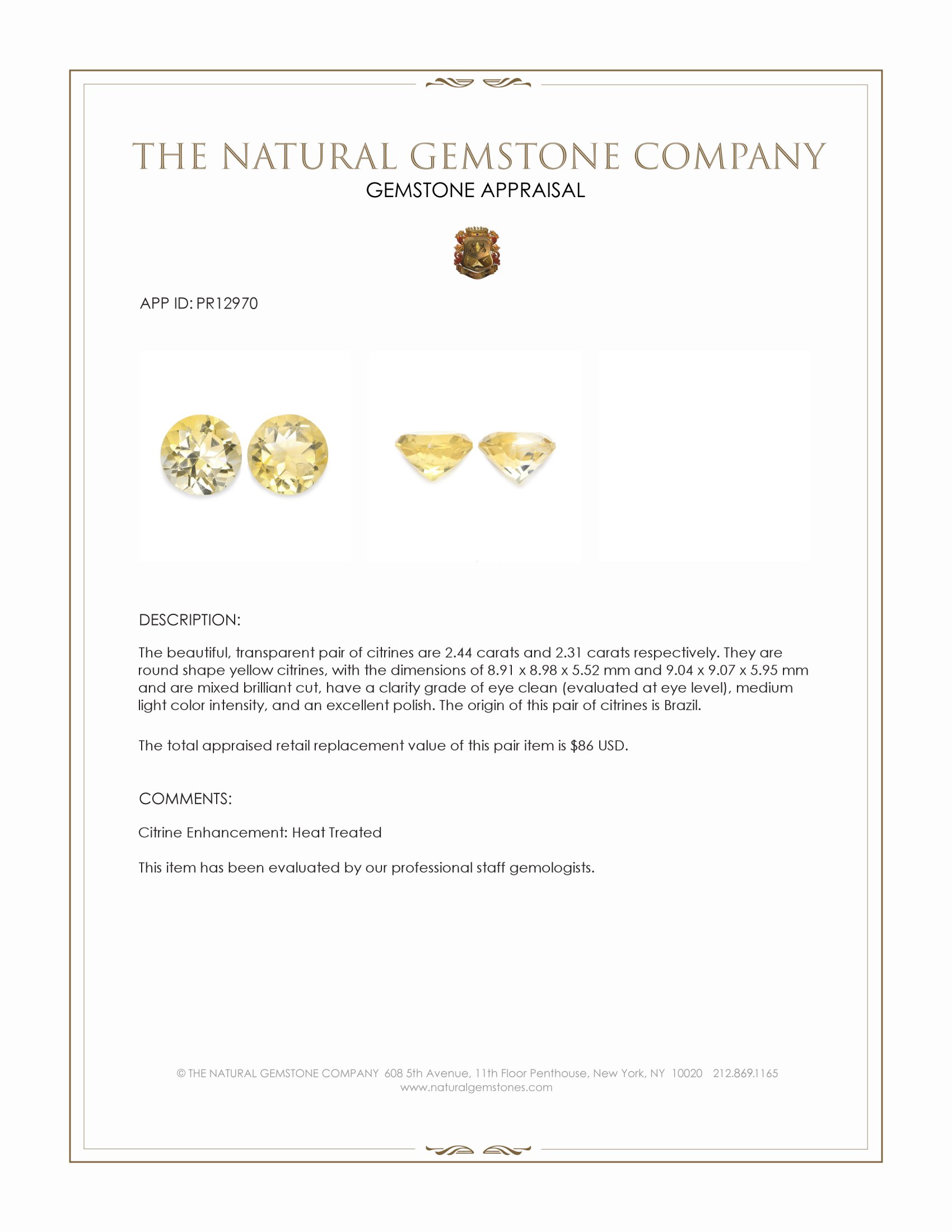 4.75 Ct.Tw. Yellow Citrine Pair from Brazil