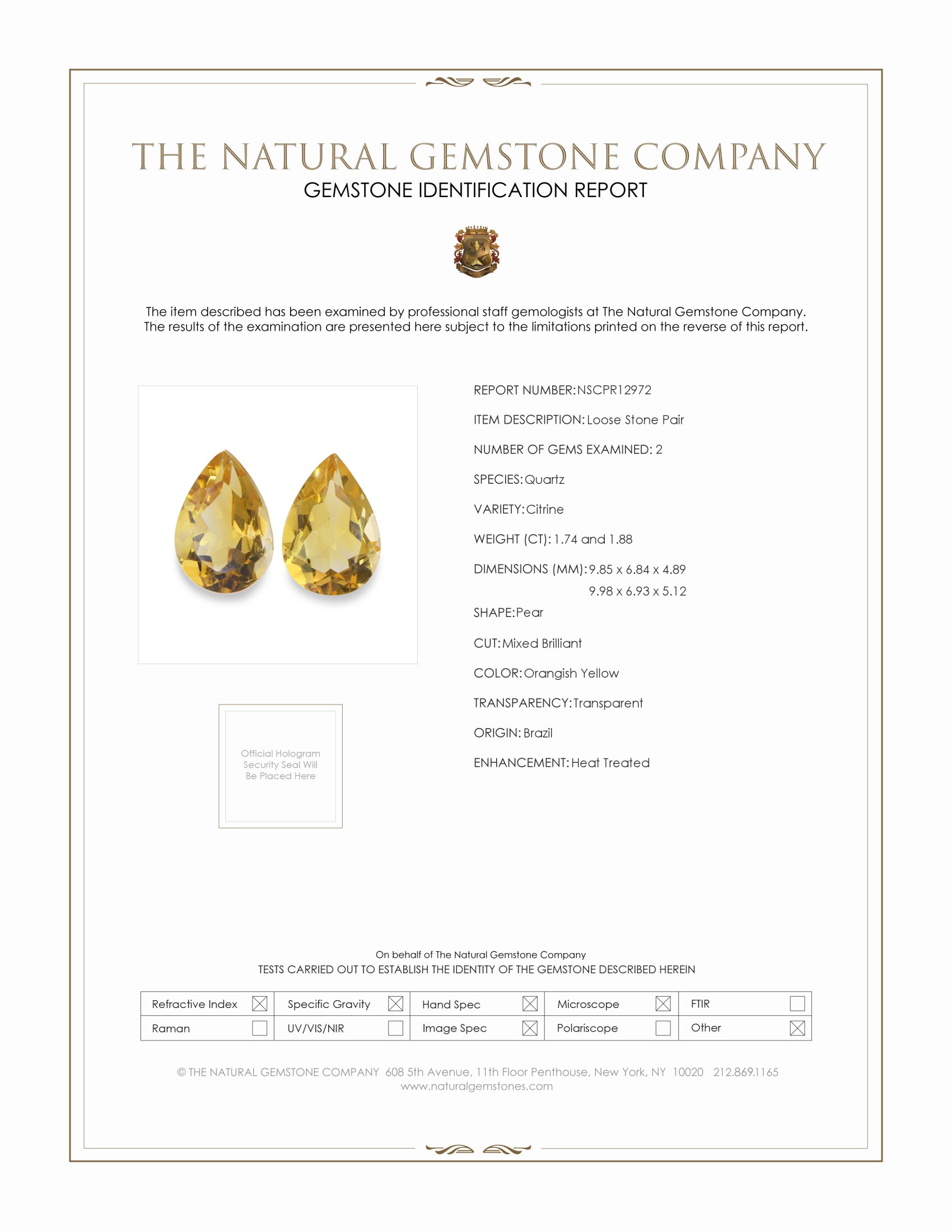3.62 Ct.Tw. Citrine Pair from Brazil