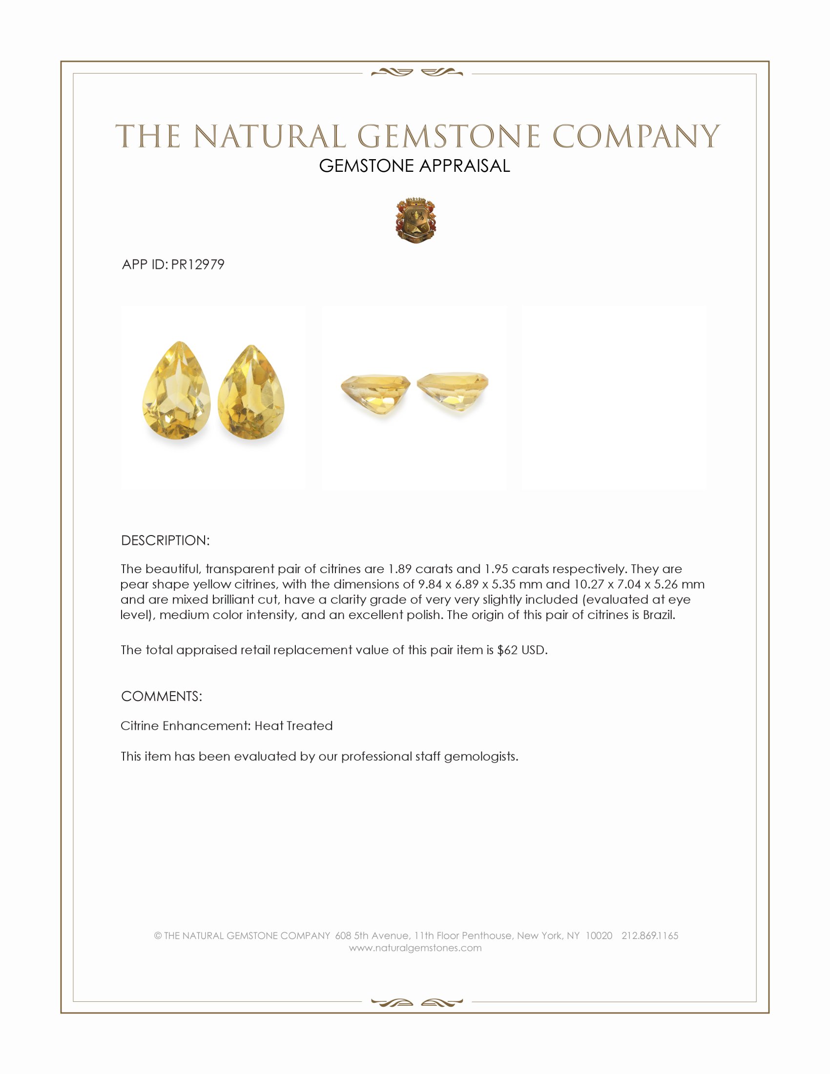 3.84 Ct.Tw. Yellow Citrine Pair from Brazil