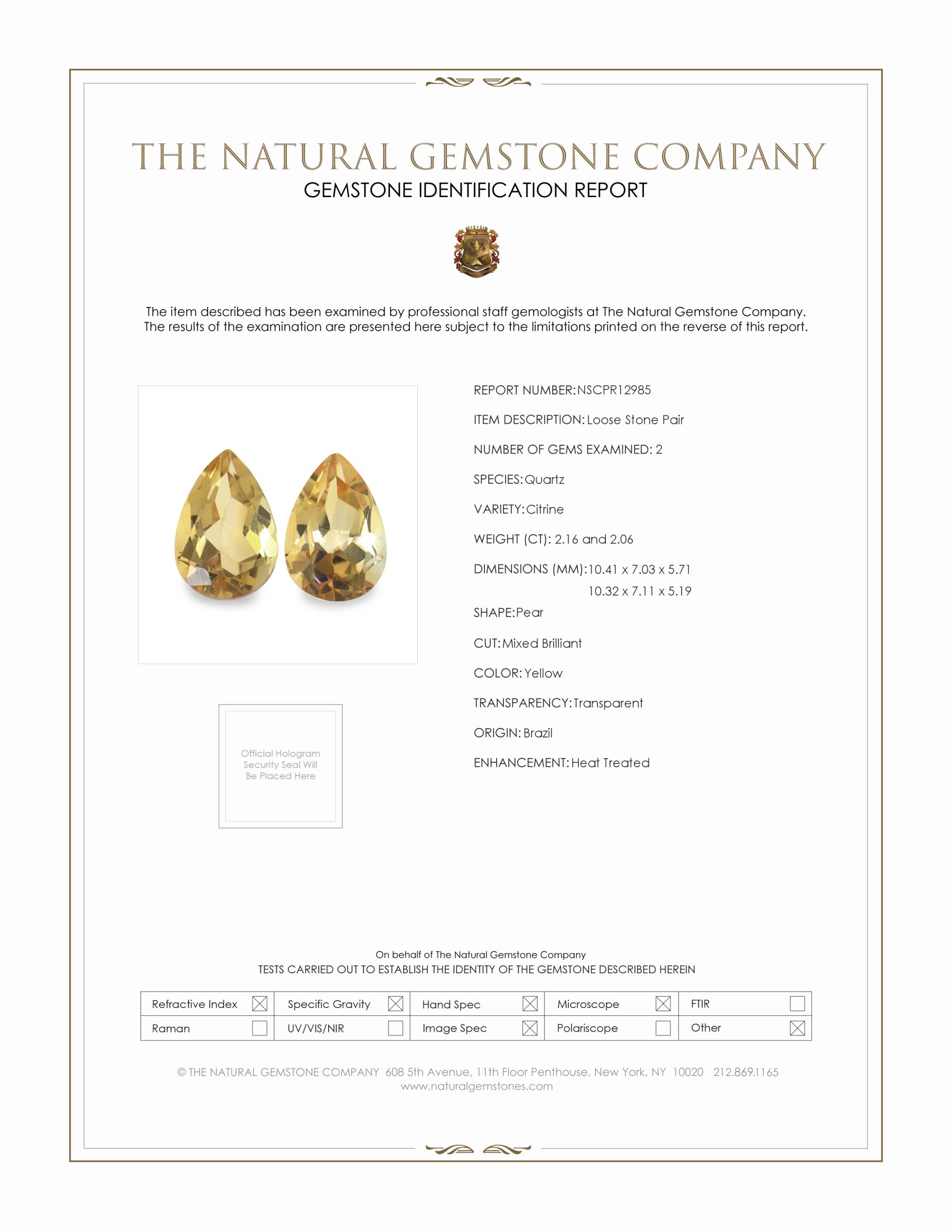 4.22 Ct.Tw. Yellow Citrine Pair from Brazil