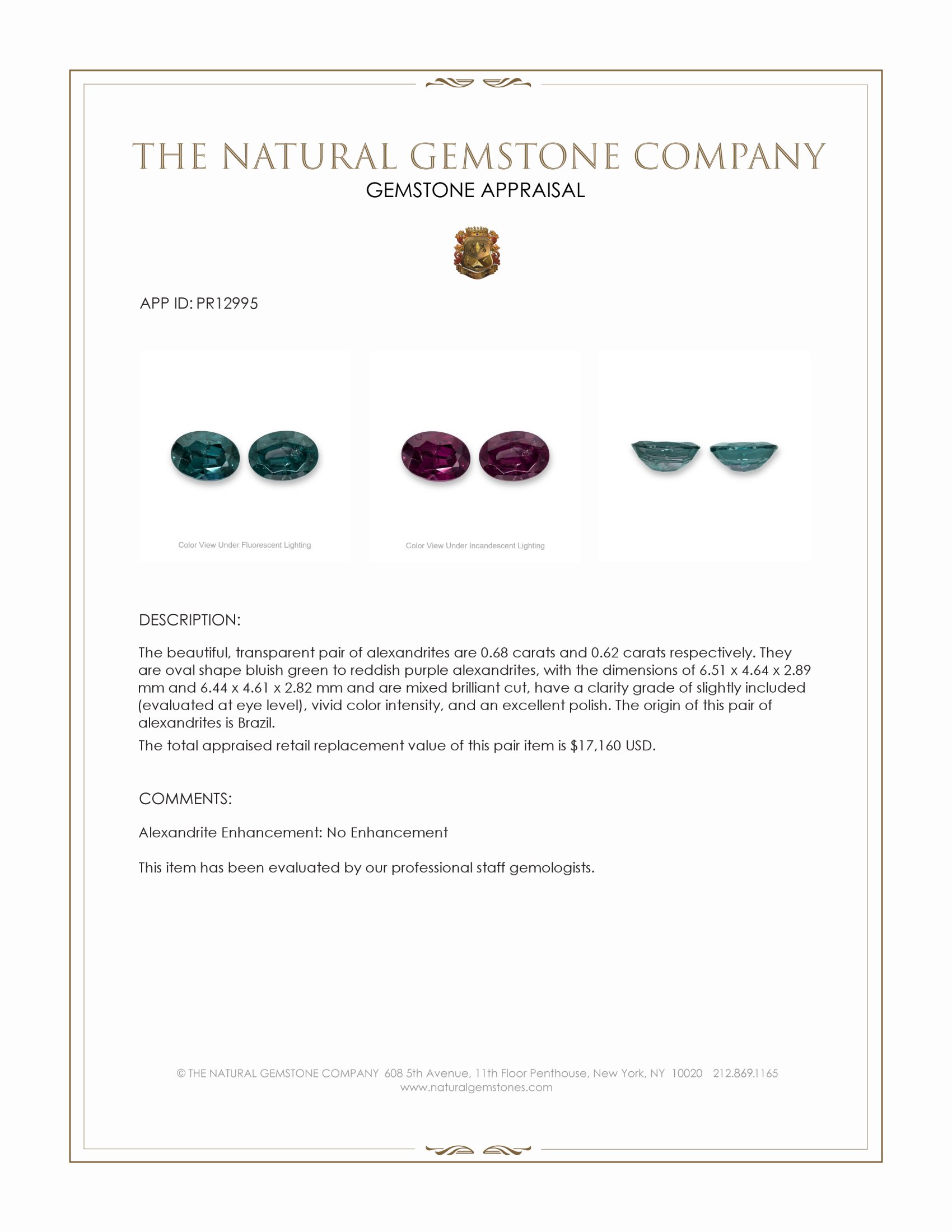1.30 Ct.Tw. Alexandrite Pair from Brazil