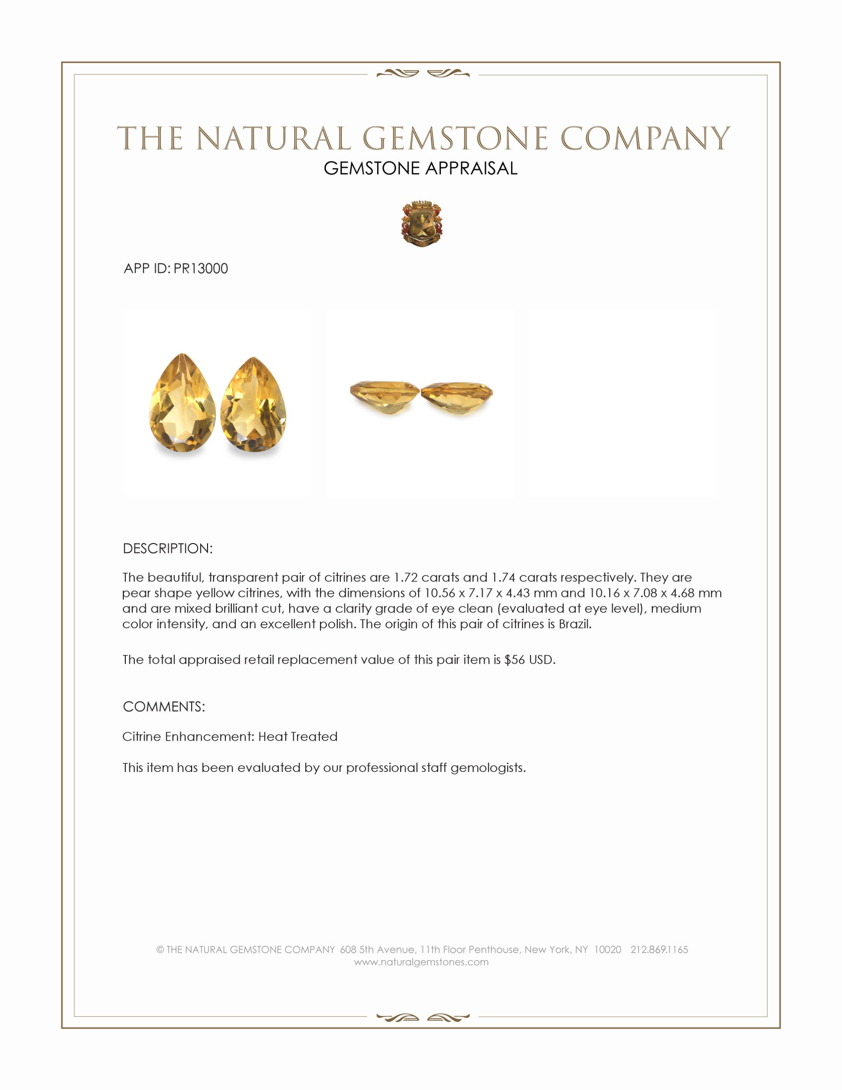 3.46 Ct.Tw. Yellow Citrine Pair from Brazil