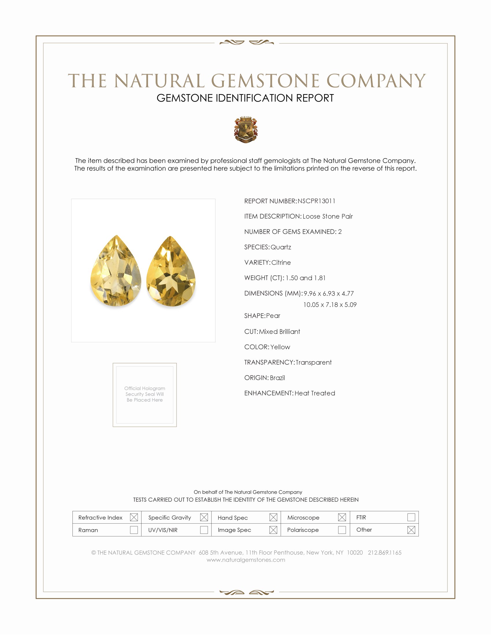 3.31 Ct.Tw. Yellow Citrine Pair from Brazil