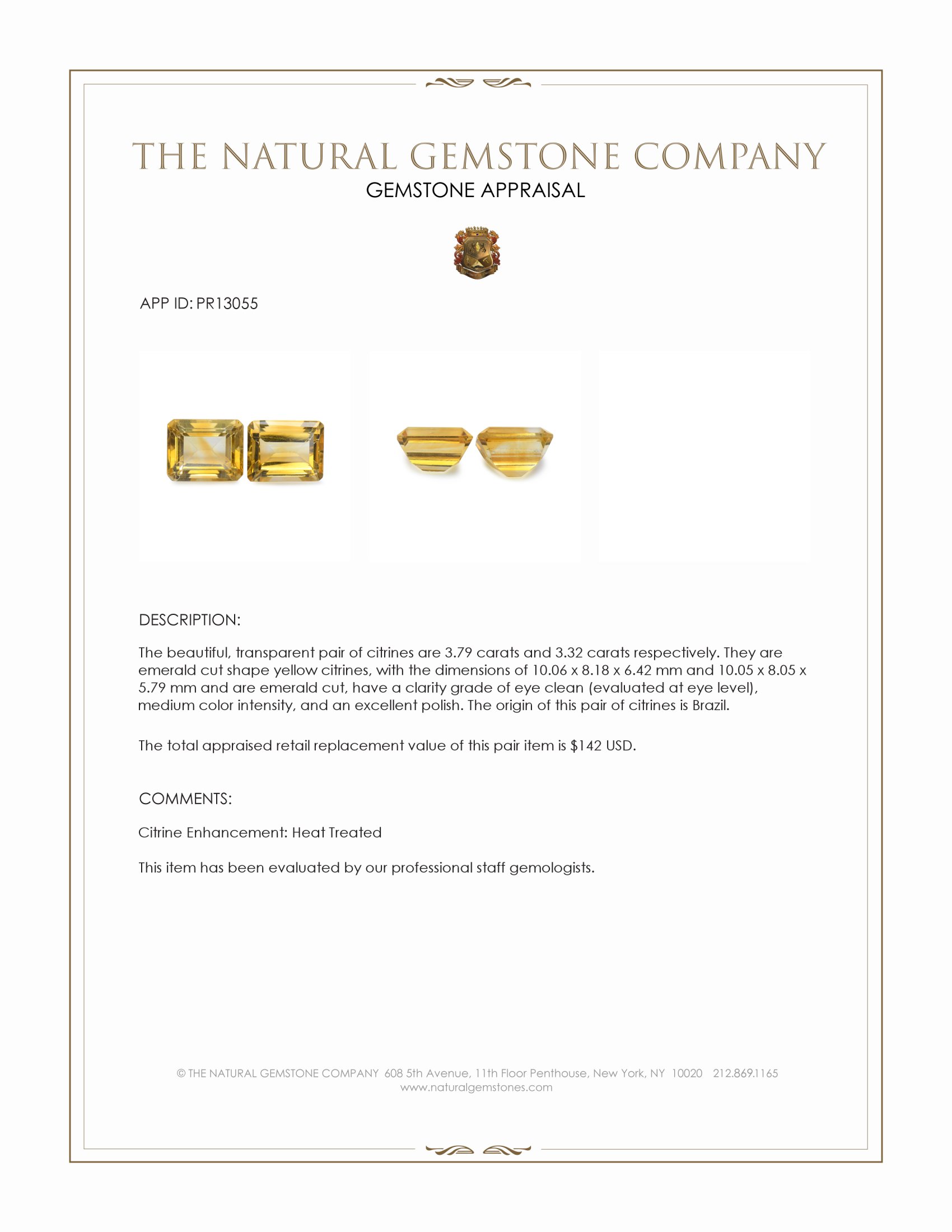 7.11 Ct.Tw. Yellow Citrine Pair from Brazil