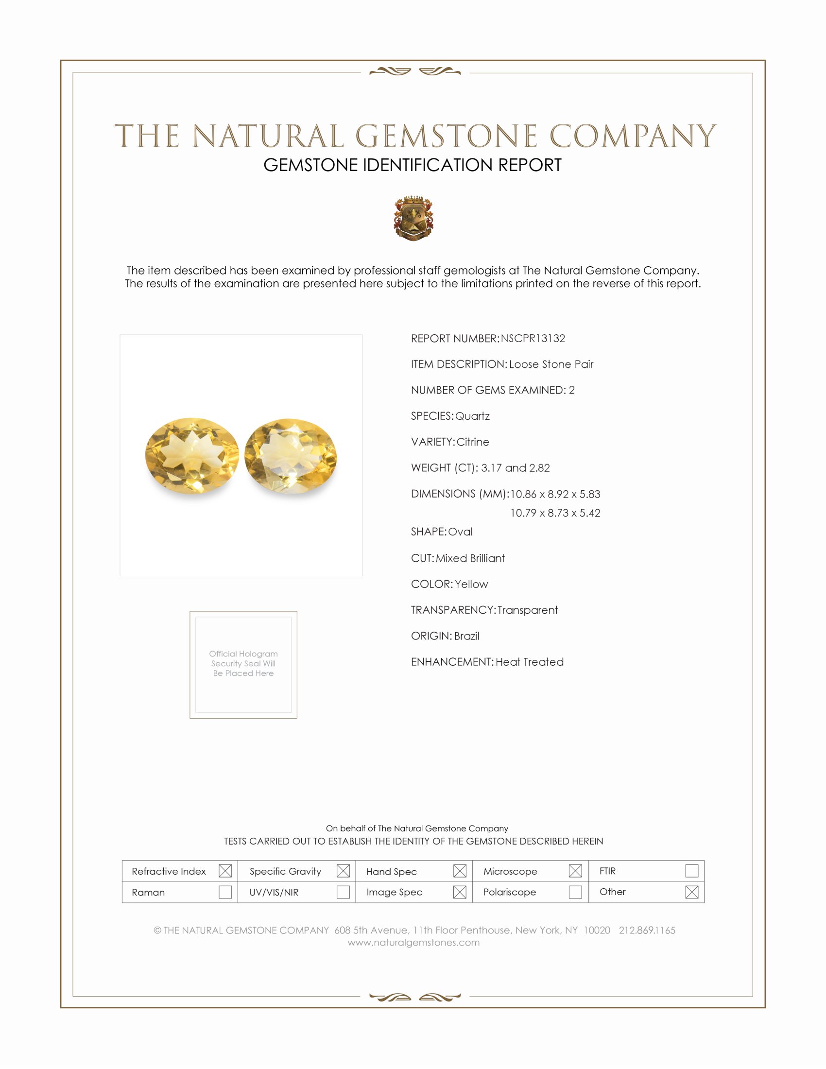 5.99 Ct.Tw. Yellow Citrine Pair from Brazil