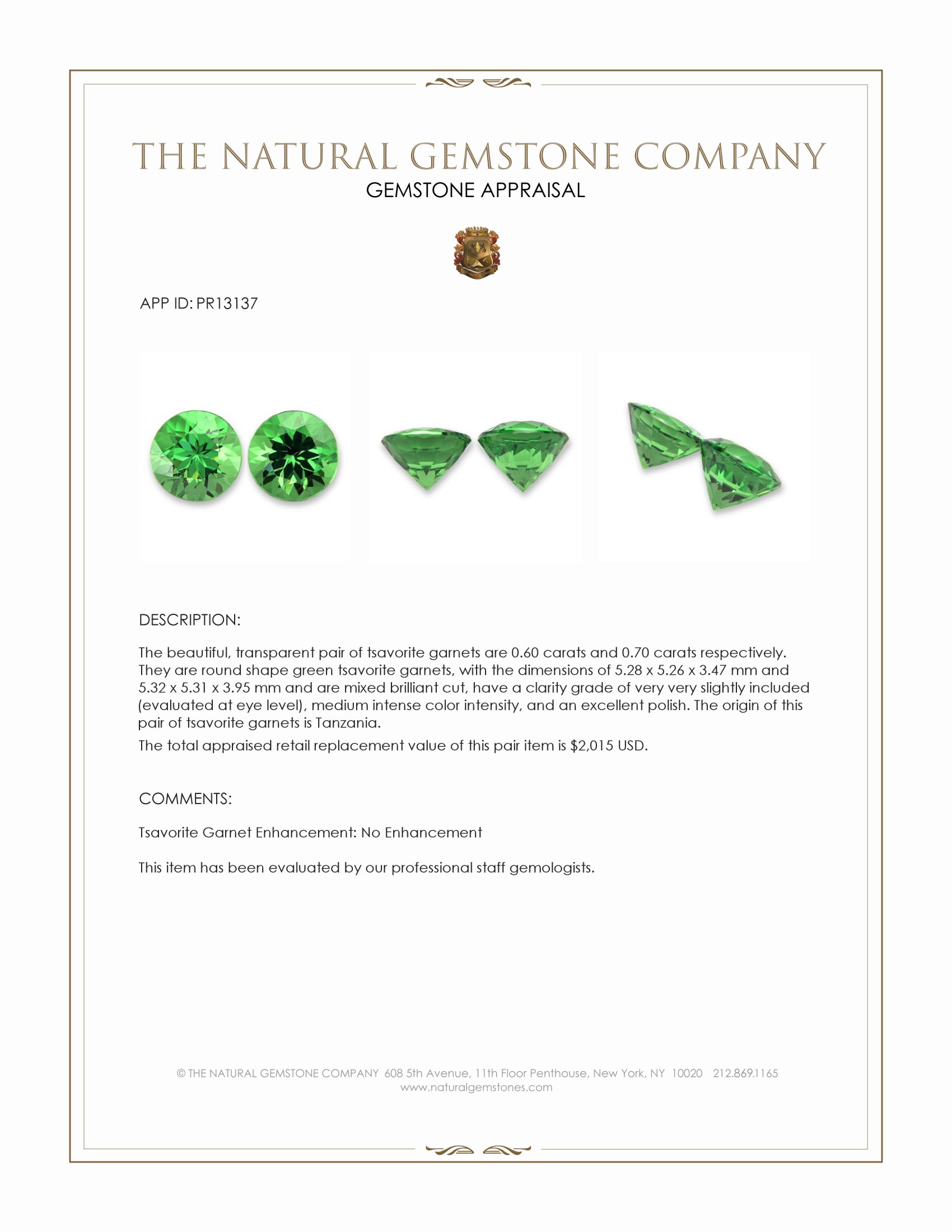 1.30 Ct.Tw. Tsavorite Garnet Pair from Tanzania