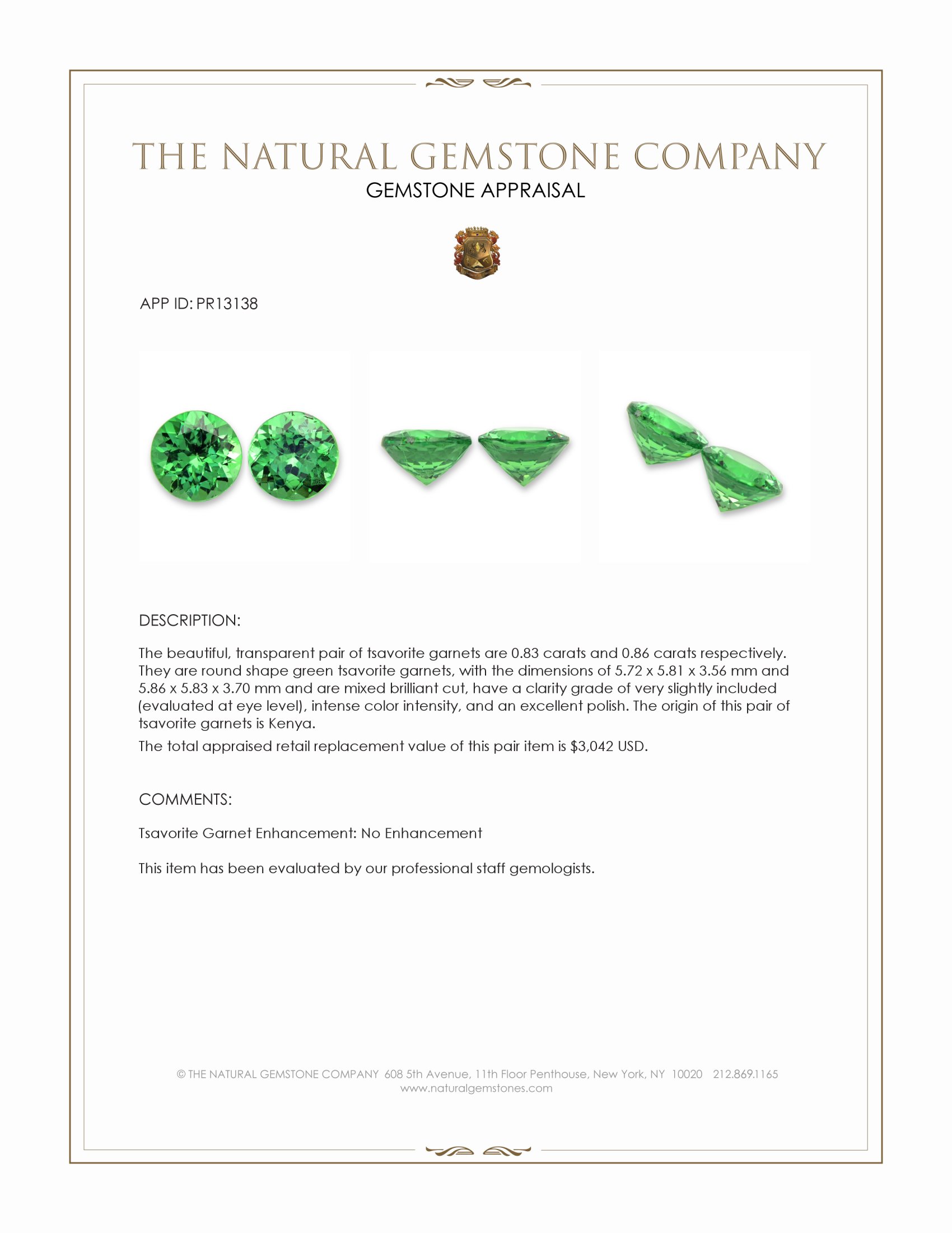 1.69 Ct.Tw. Tsavorite Garnet Pair from Kenya