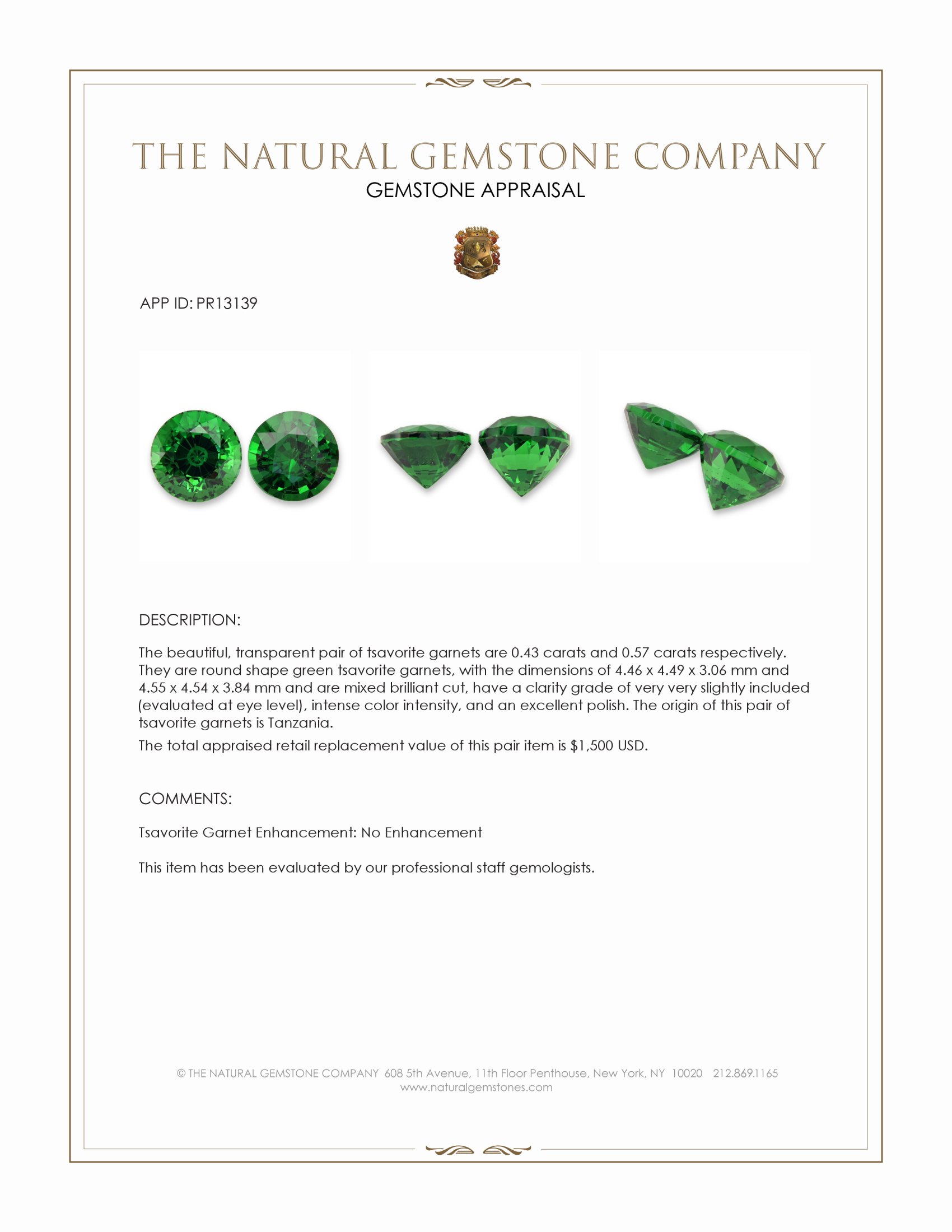 1.00 Ct.Tw. Tsavorite Garnet Pair from Tanzania