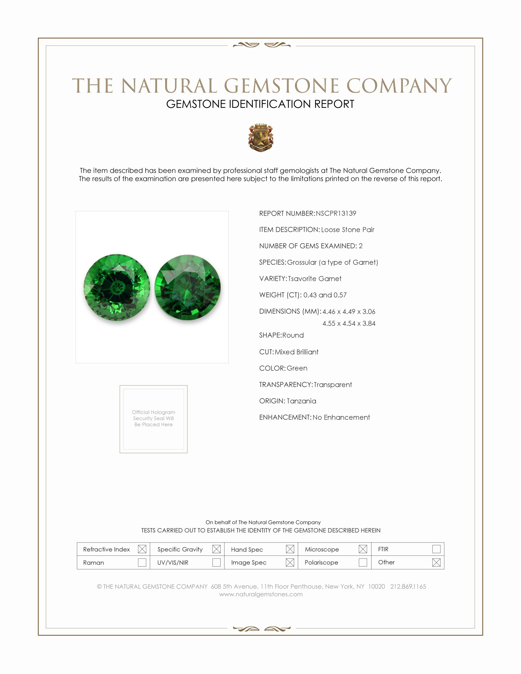 1.00 Ct.Tw. Tsavorite Garnet Pair from Tanzania