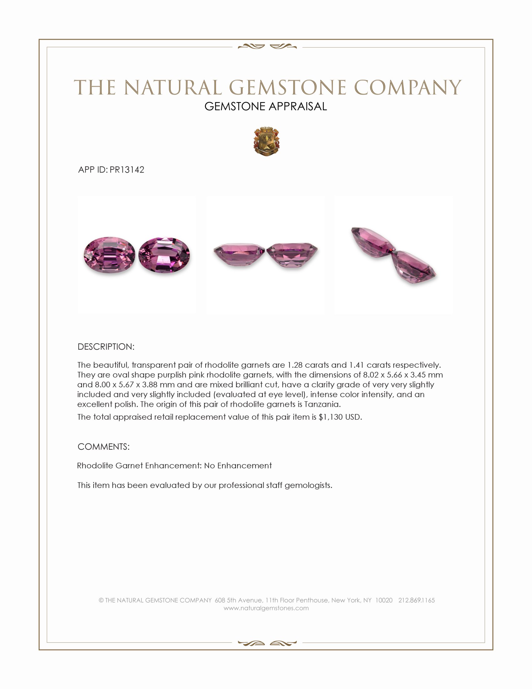 2.69 Ct.Tw. Purplish Pink Rhodolite Garnet Pair from Tanzania