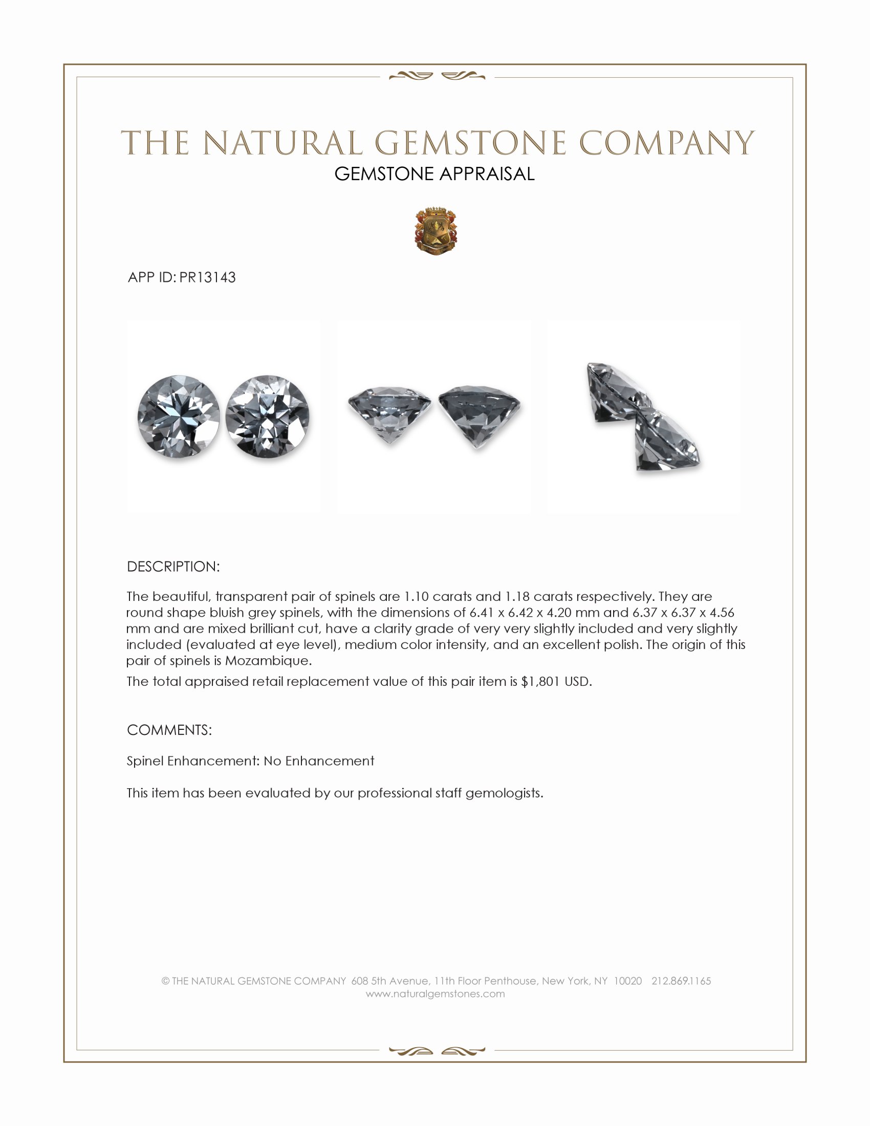 2.28 Ct.Tw. Bluish Grey Spinel Pair from Mozambique