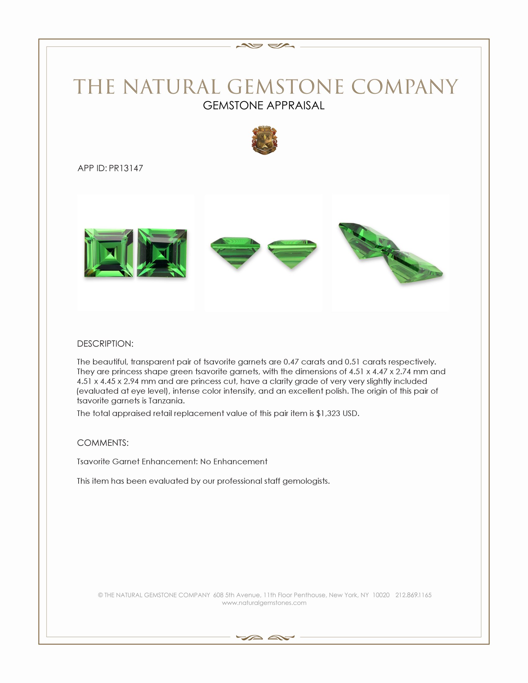 0.98 Ct.Tw. Tsavorite Garnet Pair from Tanzania