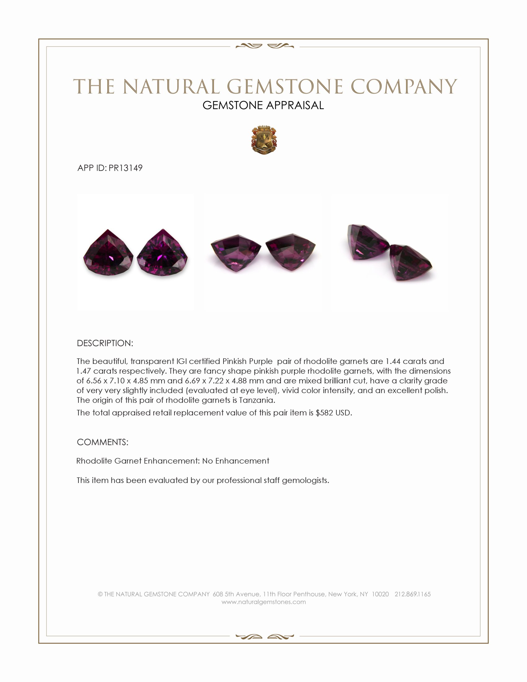 2.91 Ct.Tw. Pinkish Purple Rhodolite Garnet Pair from Tanzania