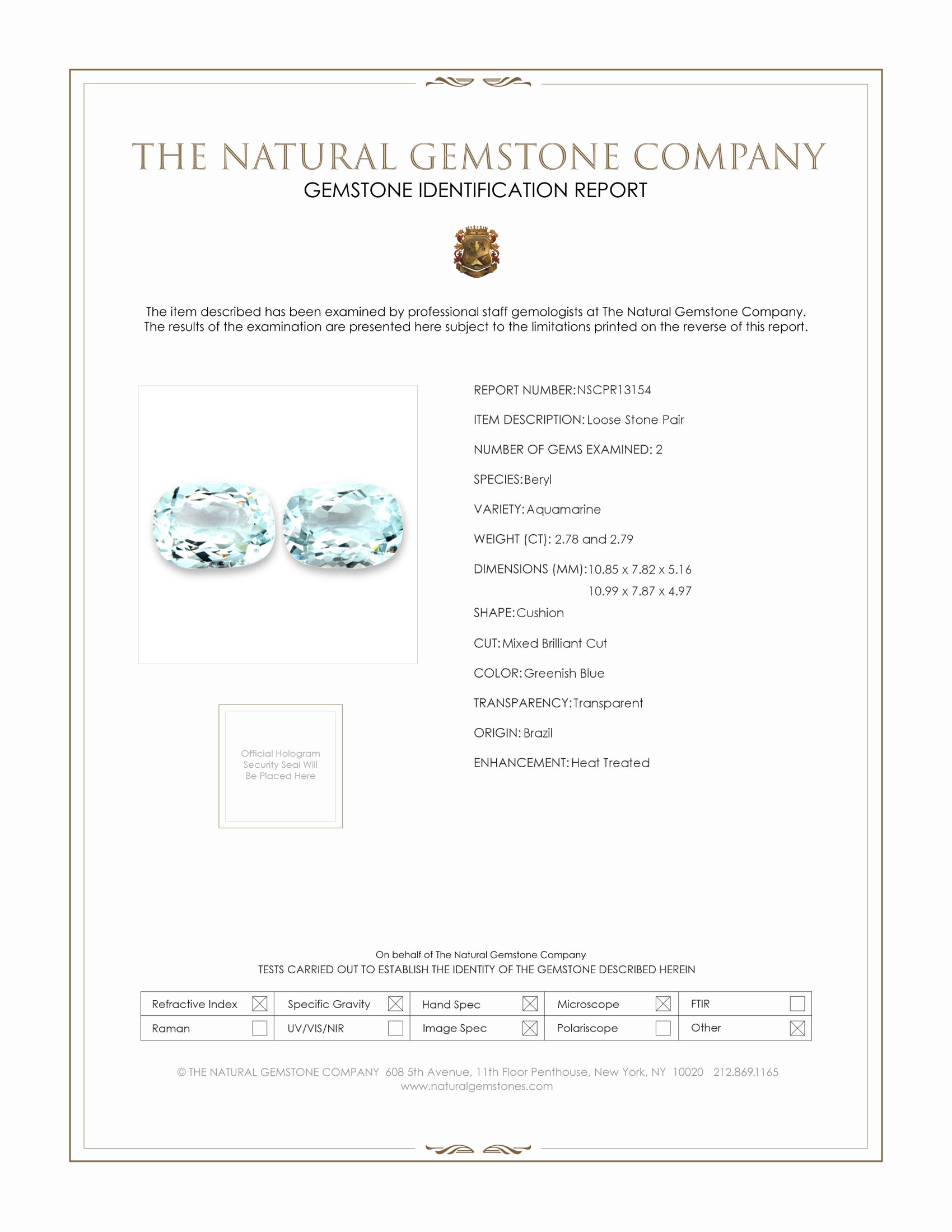 5.57 Ct.Tw. Greenish Blue Aquamarine Pair from Brazil
