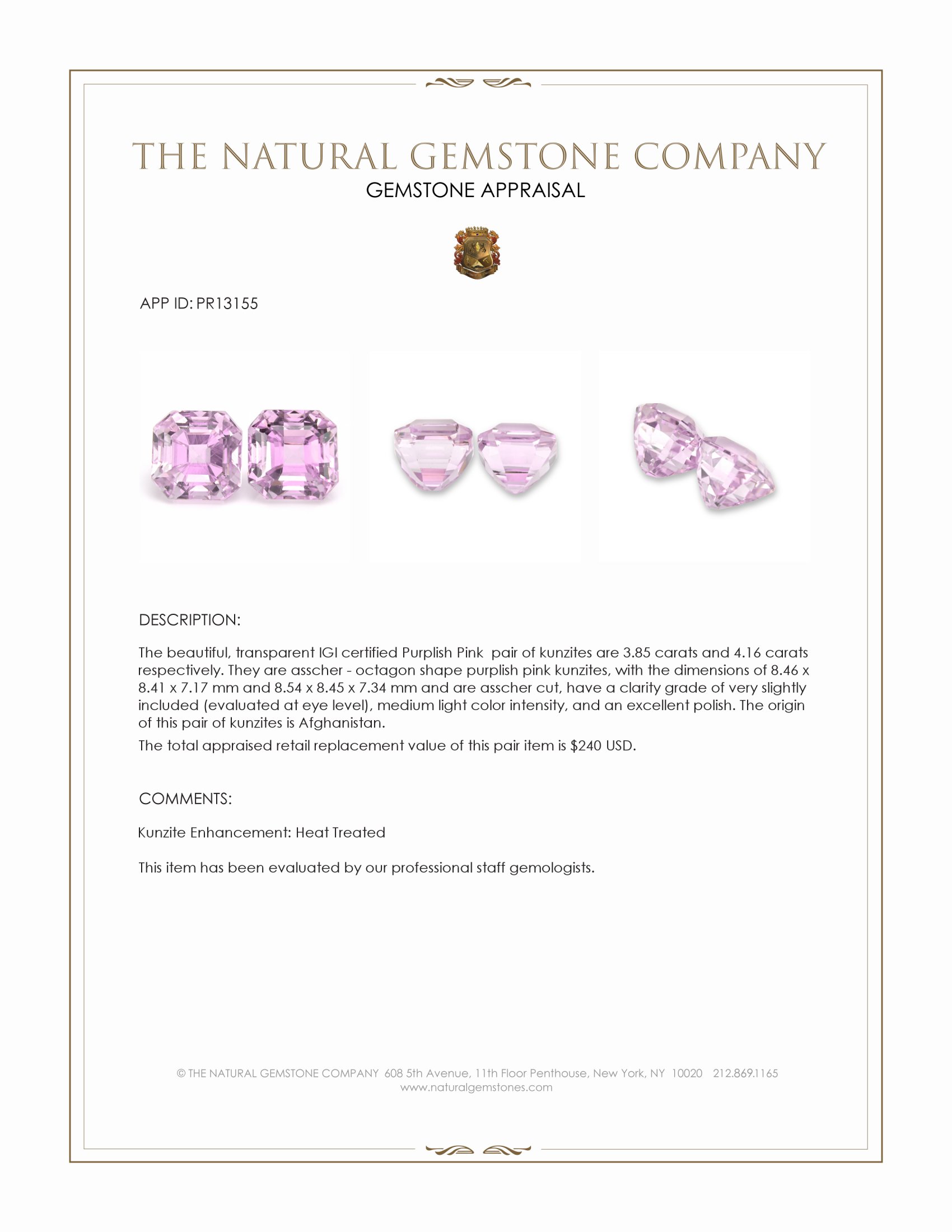 8.01 Ct.Tw. Kunzite Pair from Afghanistan