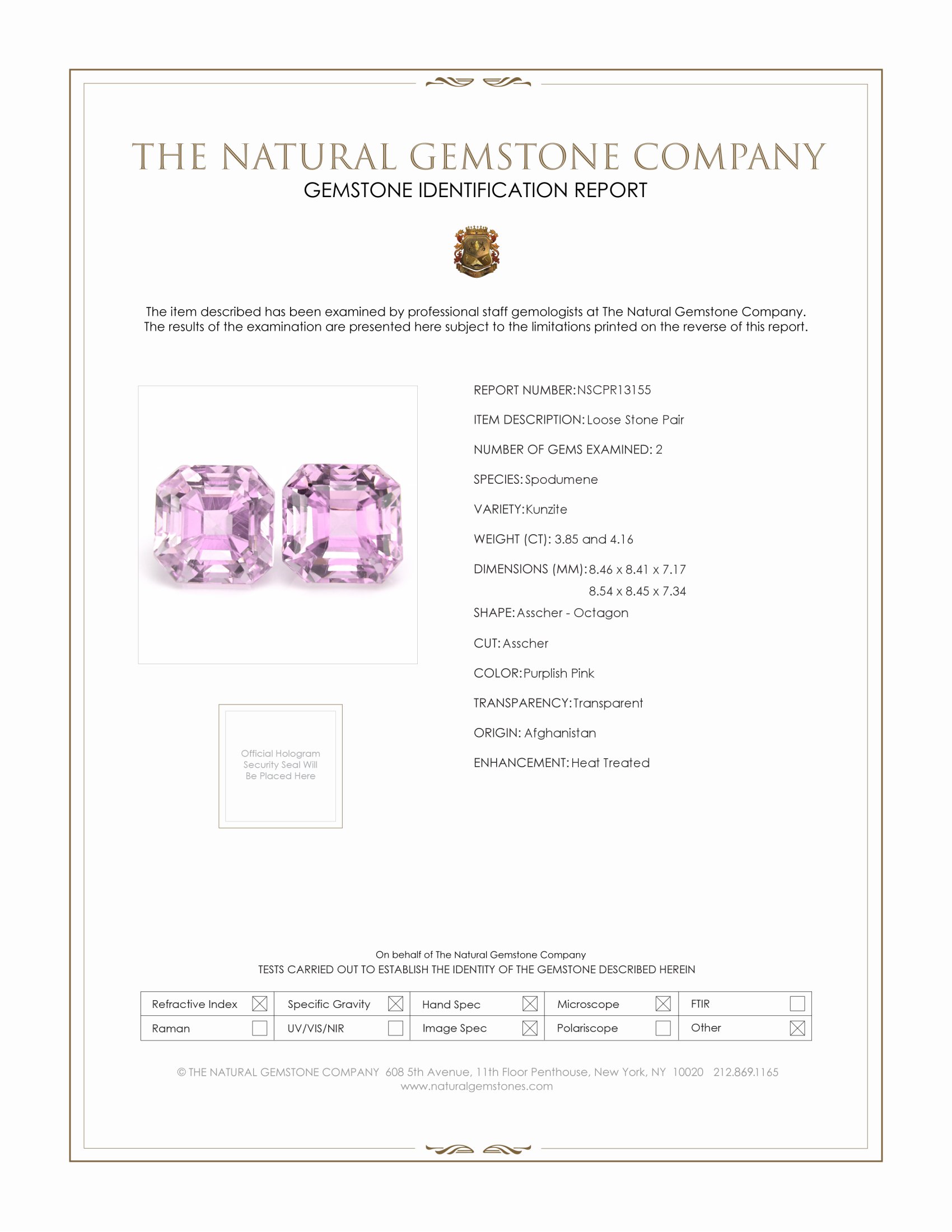 8.01 Ct.Tw. Purplish Pink Kunzite Pair from Afghanistan