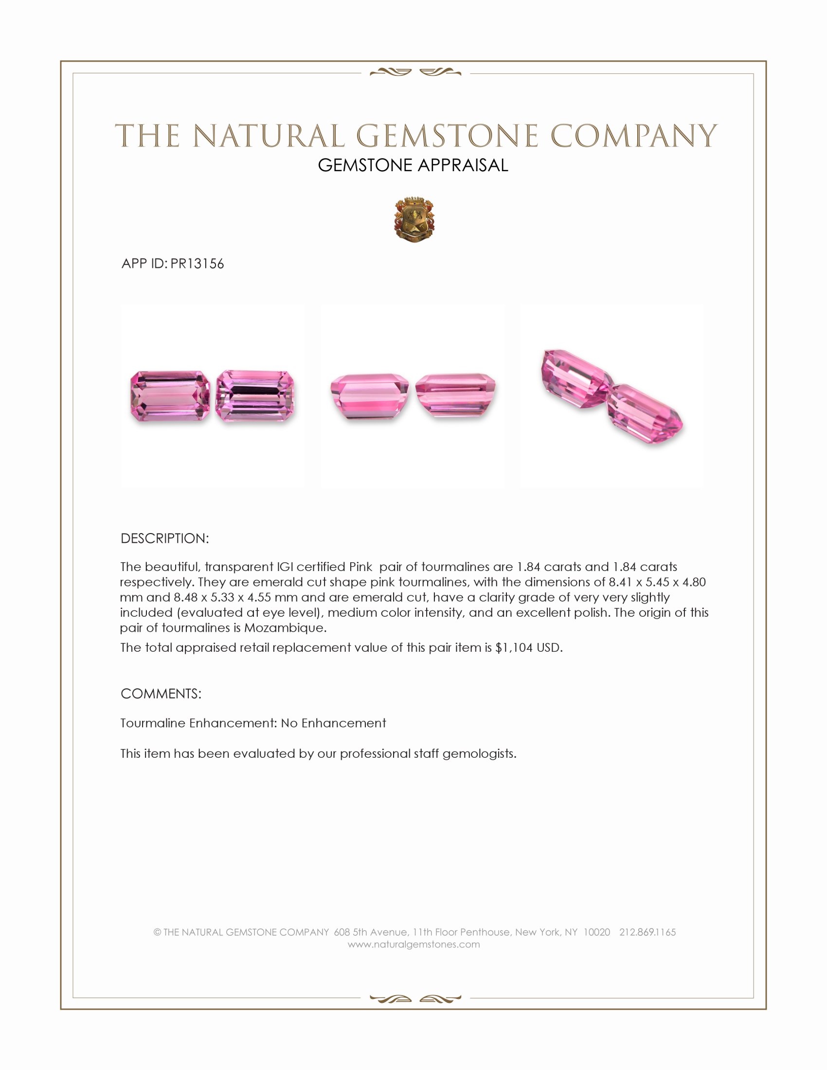 3.68 Ct.Tw. Pink Tourmaline Pair from Mozambique