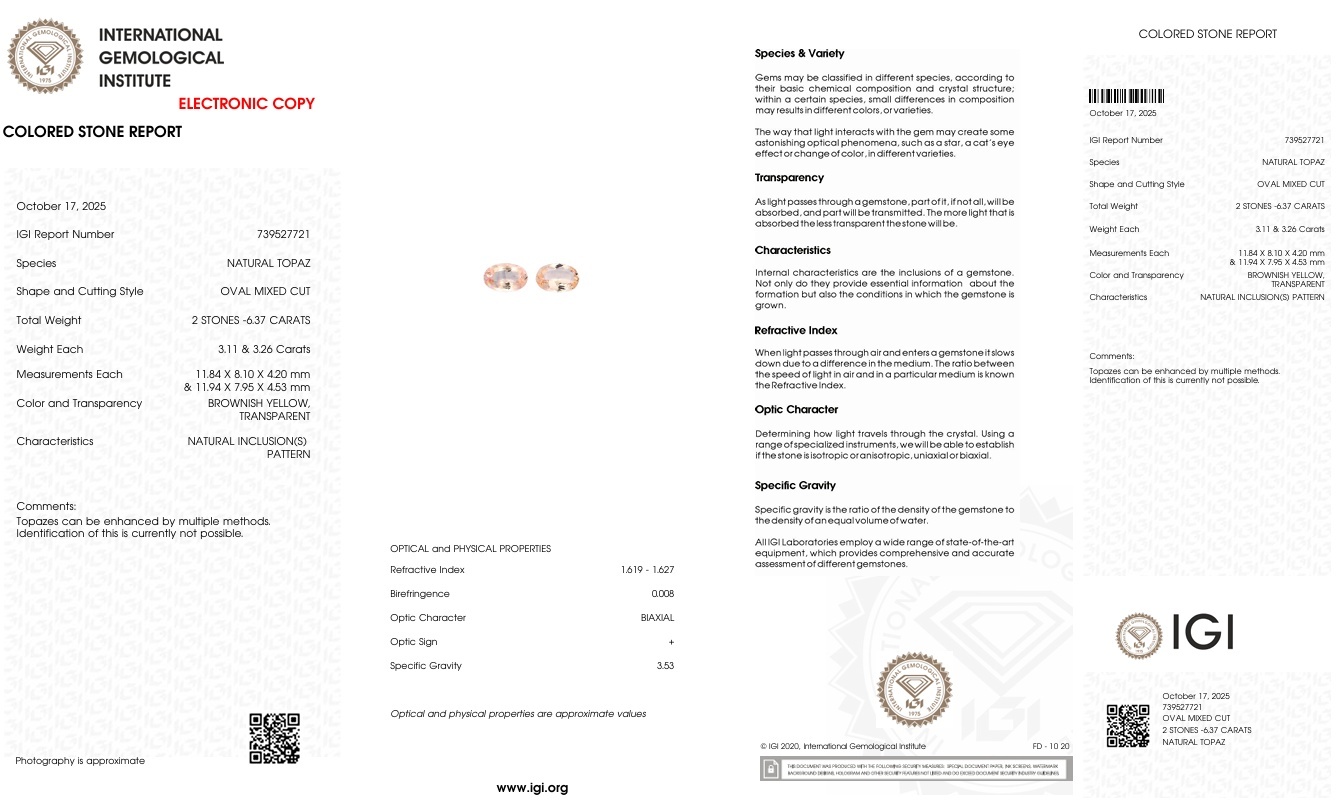 6.37 Ct.Tw. Topaz Pair from Ceylon (Sri Lanka)