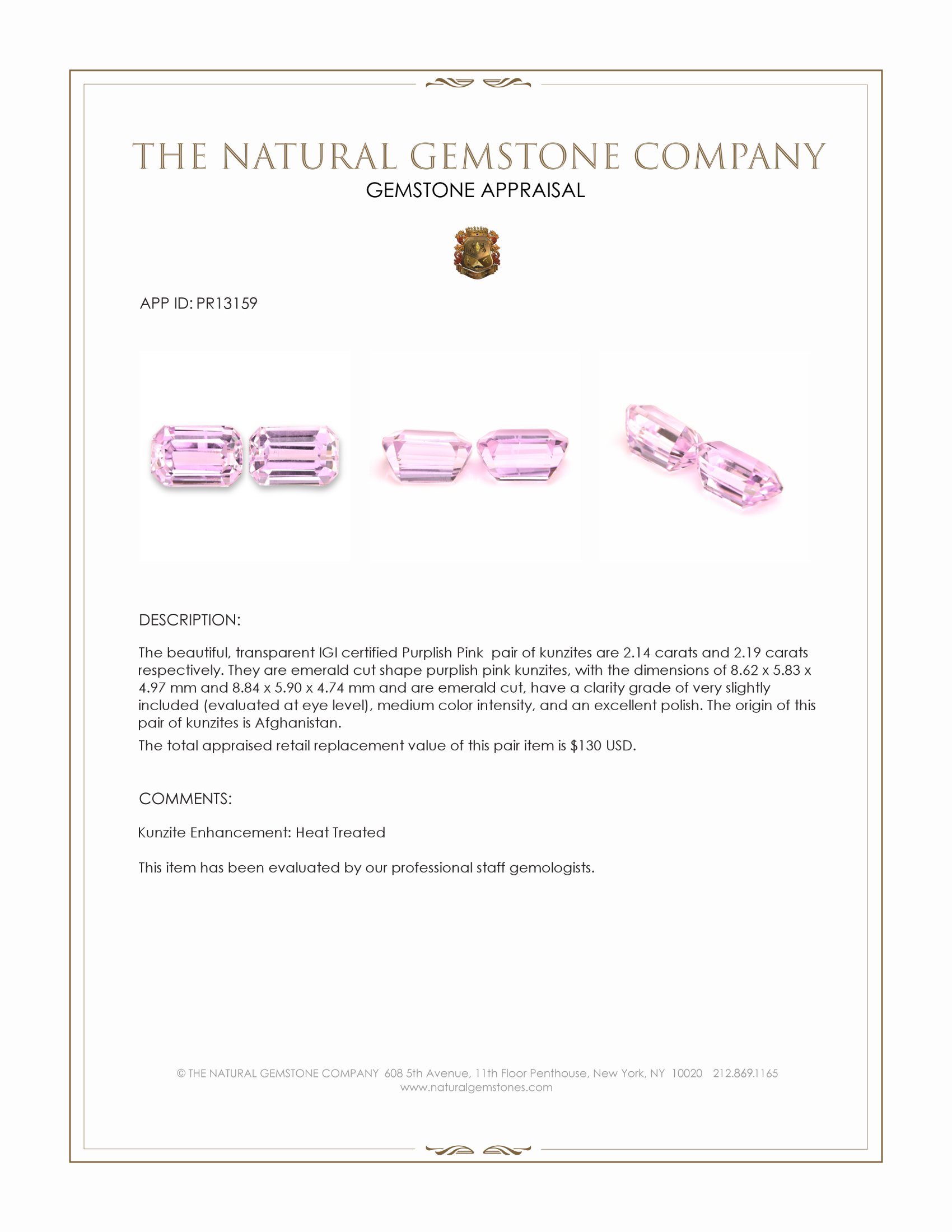 4.33 Ct.Tw. Kunzite Pair from Afghanistan