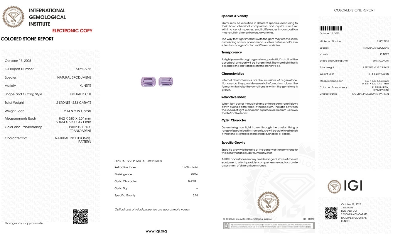 4.33 Ct.Tw. Kunzite Pair from Afghanistan