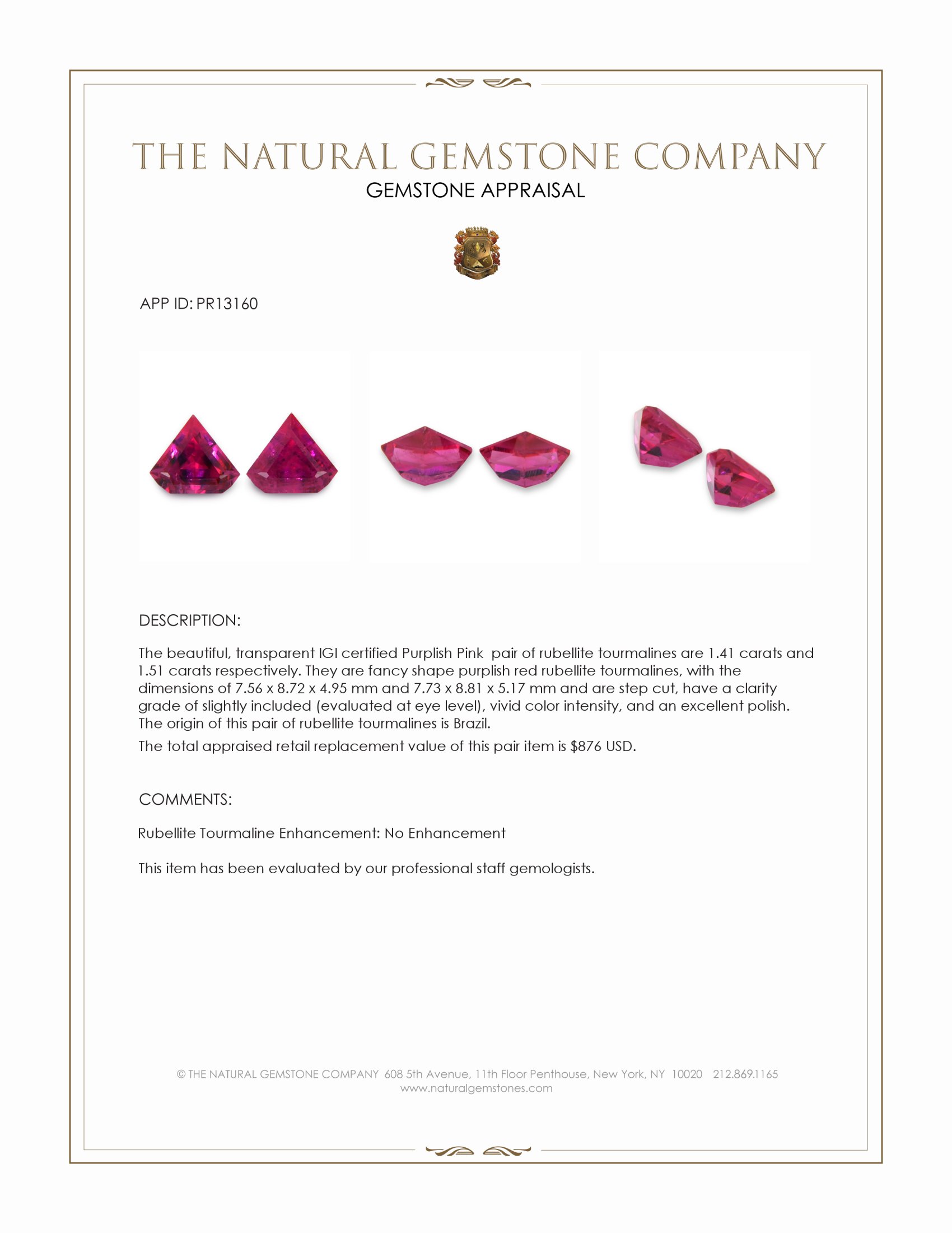 2.92 Ct.Tw. Purplish Red Rubellite Tourmaline Pair from Brazil