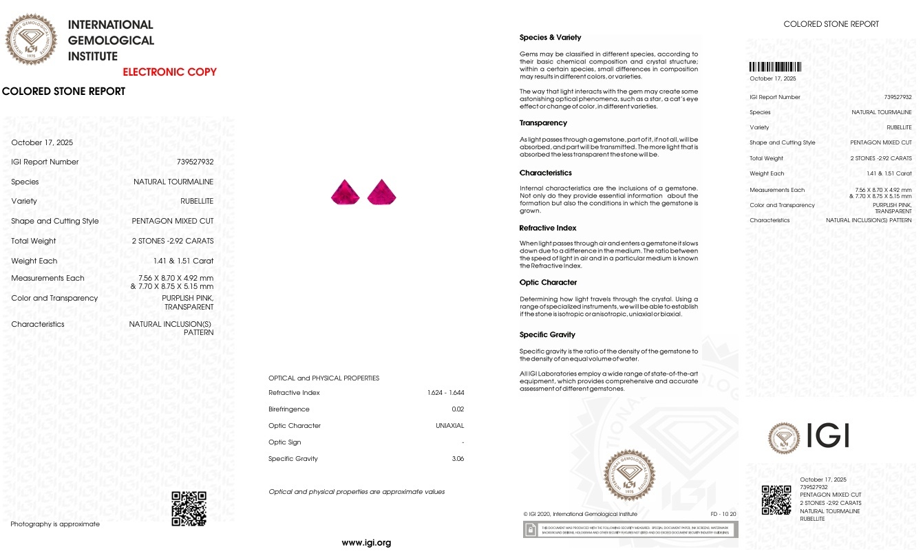 2.92 Ct.Tw. Rubellite Tourmaline Pair from Brazil