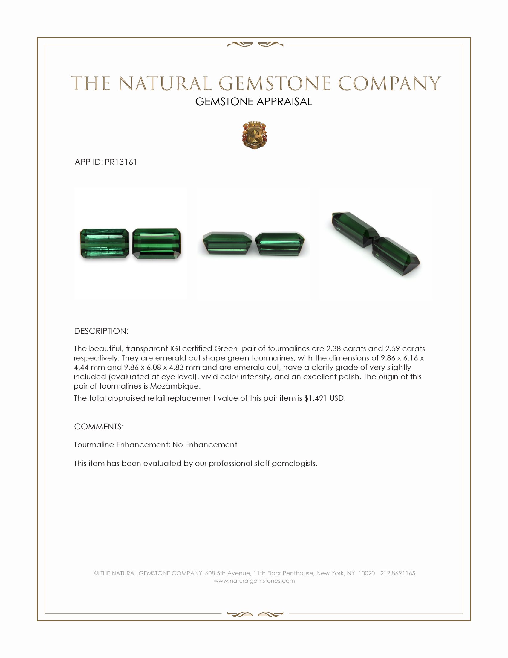 4.97 Ct.Tw. Green Tourmaline Pair from Mozambique