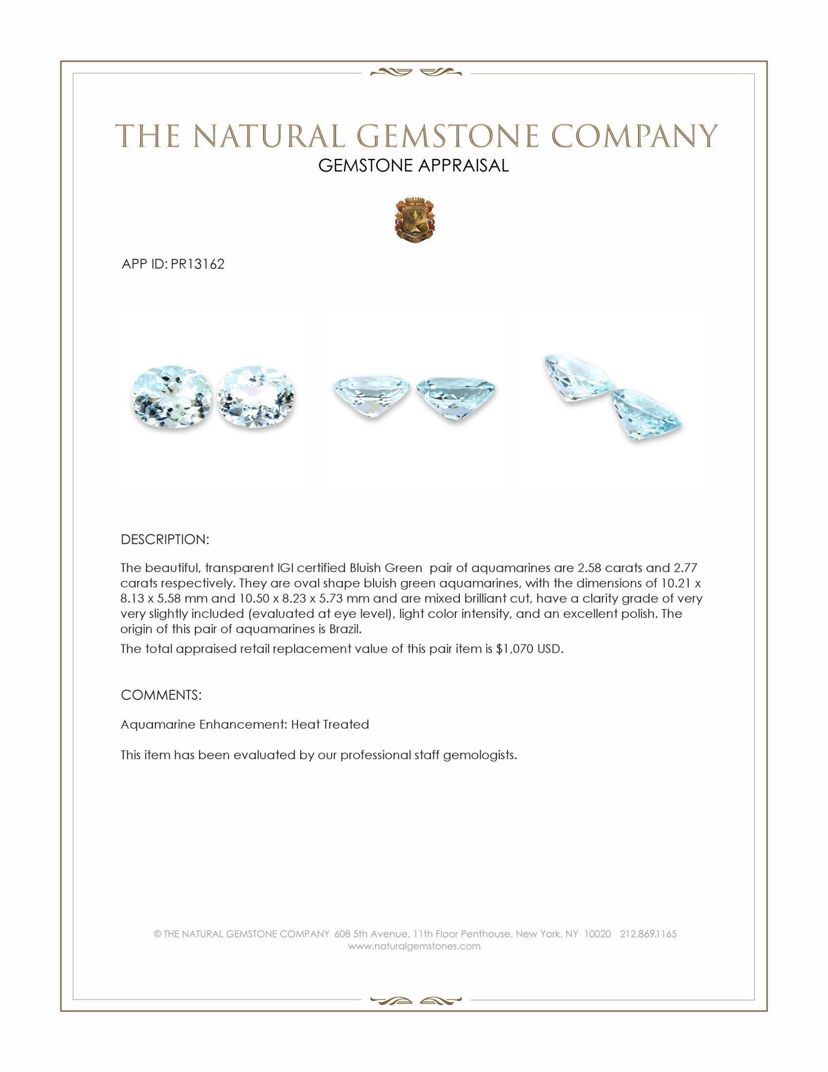 5.35 Ct.Tw. Bluish Green Aquamarine Pair from Brazil