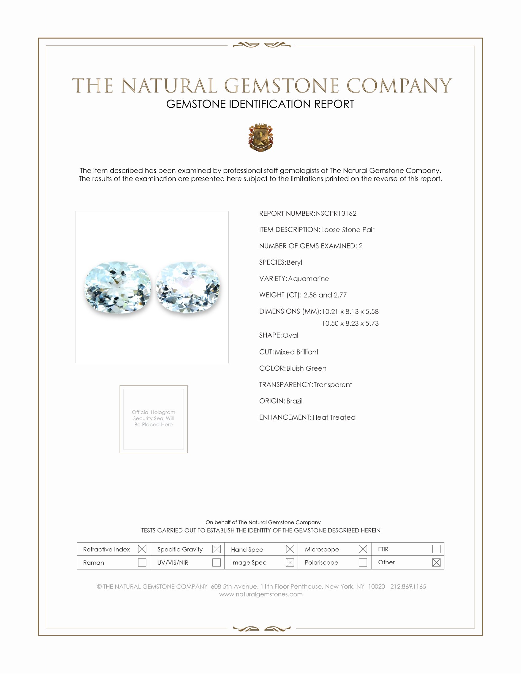 5.35 Ct.Tw. Bluish Green Aquamarine Pair from Brazil
